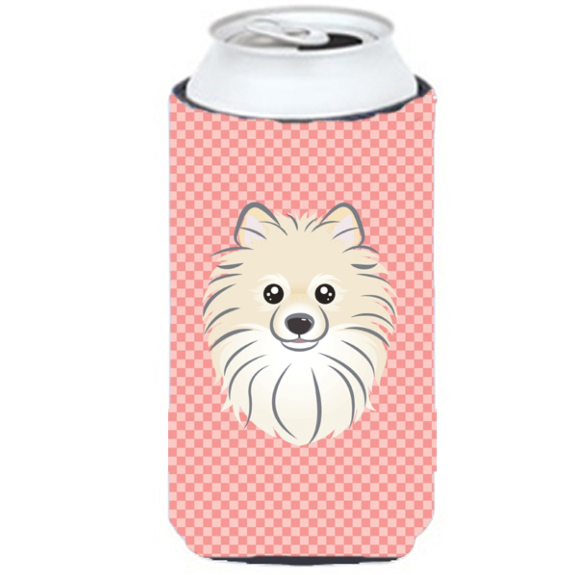 Checkerboard Pink Pomeranian Tall Boy Beverage Insulator Hugger BB1207TBC