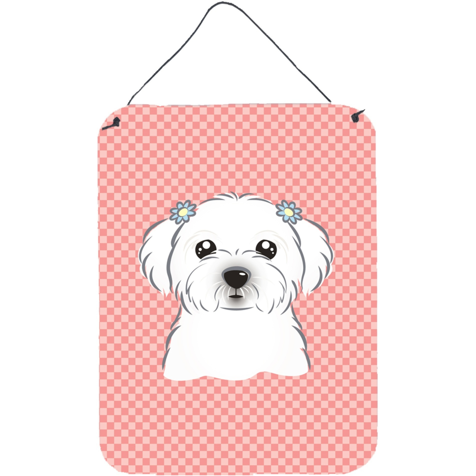 &quotCaroline's Treasures Checkerboard Pink Maltese Wall or Door Hanging Prints, 16"" x 12"""