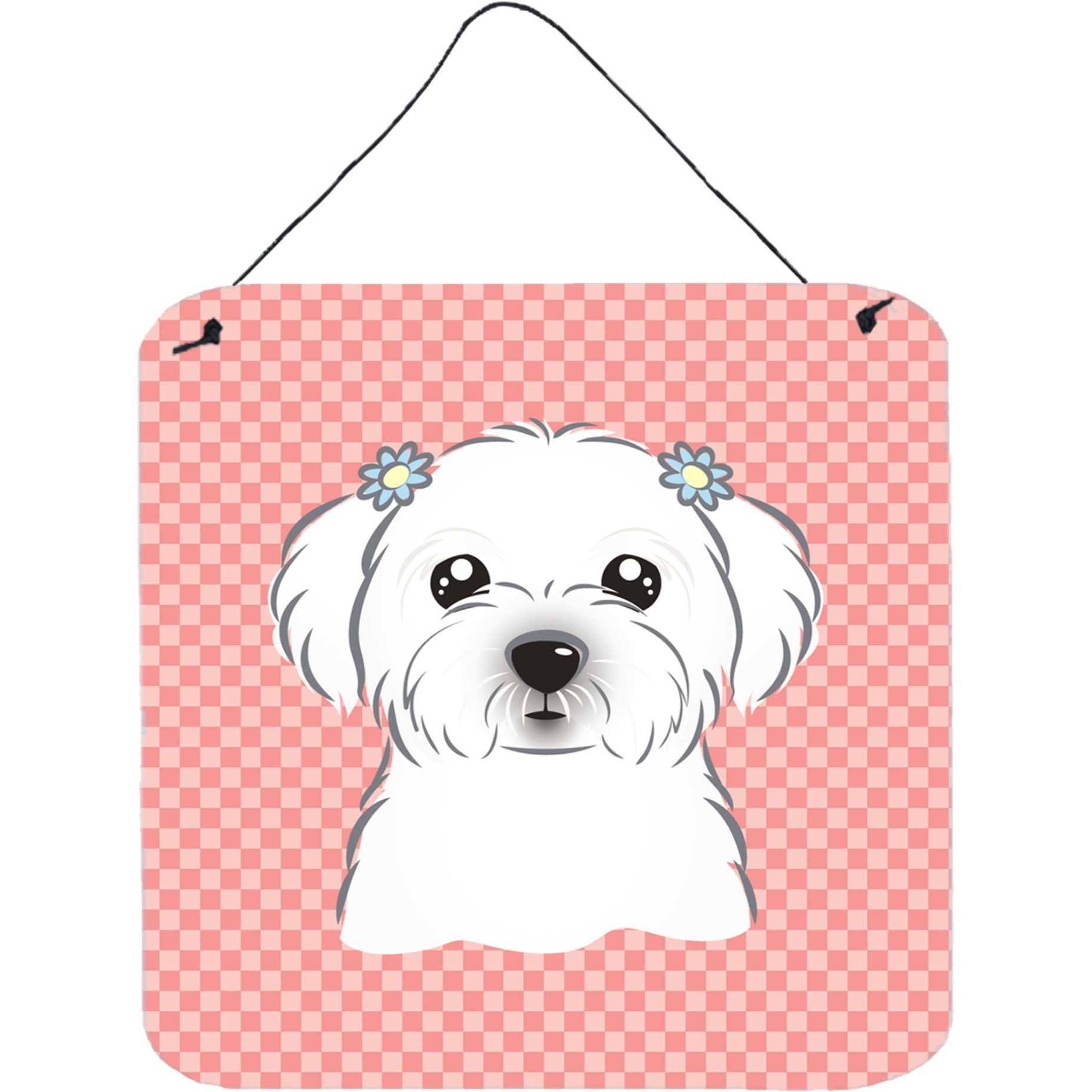 &quotCaroline's Treasures Checkerboard Pink Maltese Wall or Door Hanging Prints, 6 x 6"""