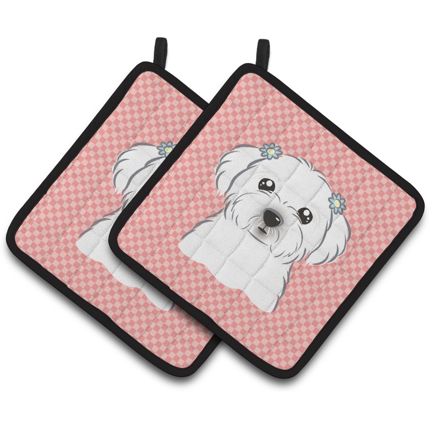&quotCaroline's Treasures Checkerboard Pink Maltese Pair of Pot Holders BB1208PTHD, 7.5HX7.5W, Multicolor"