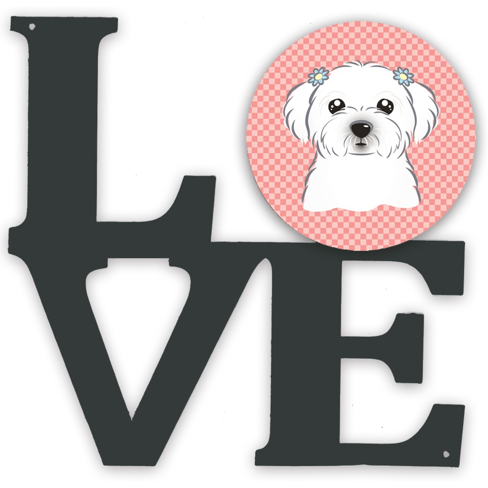 &quotCaroline's Treasures Checkerboard Pink Maltese Metal Artwork Love wall-decor, Multicolor"