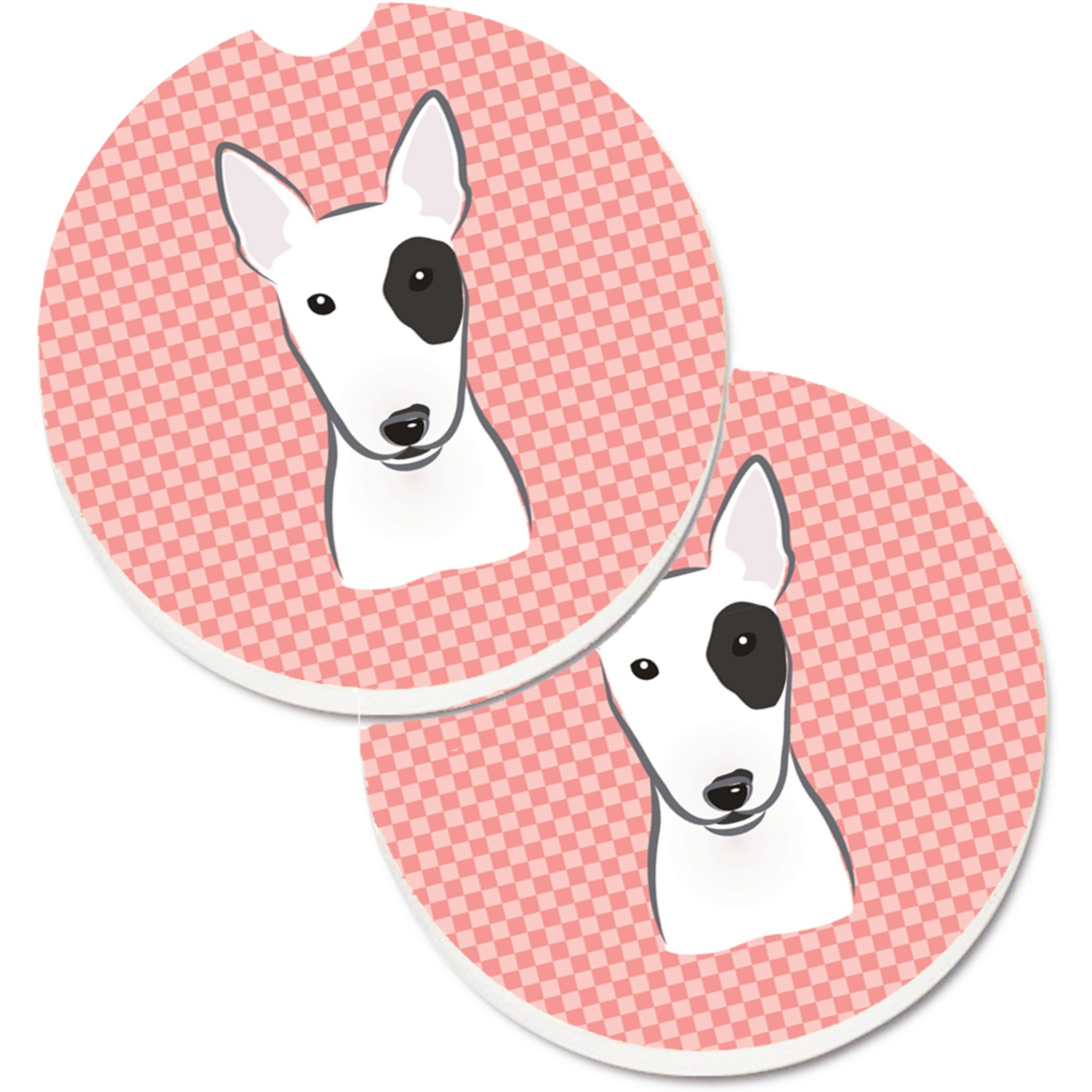&quotCaroline's Treasures Checkerboard Pink Bull Terrier Set of 2 Cup Holder Car Coasters BB1209CARC, 2.56, Multicolor"