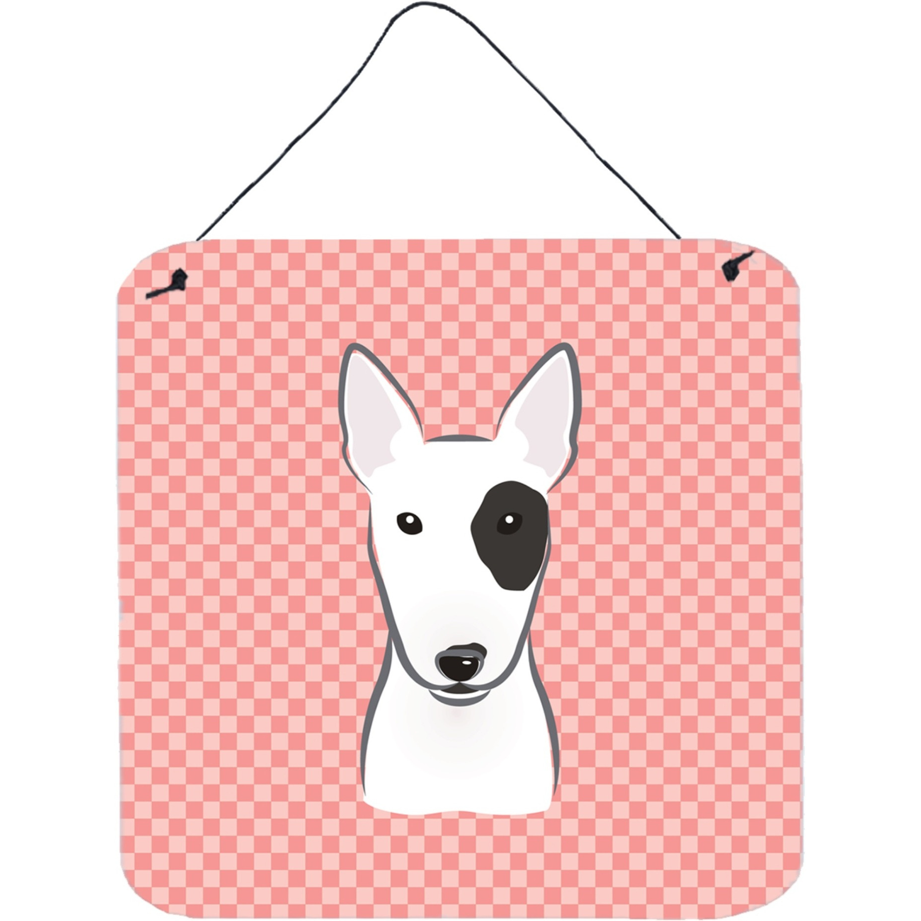 &quotCaroline's Treasures Checkerboard Pink Bull Terrier Wall or Door Hanging Prints, 6 x 6"""