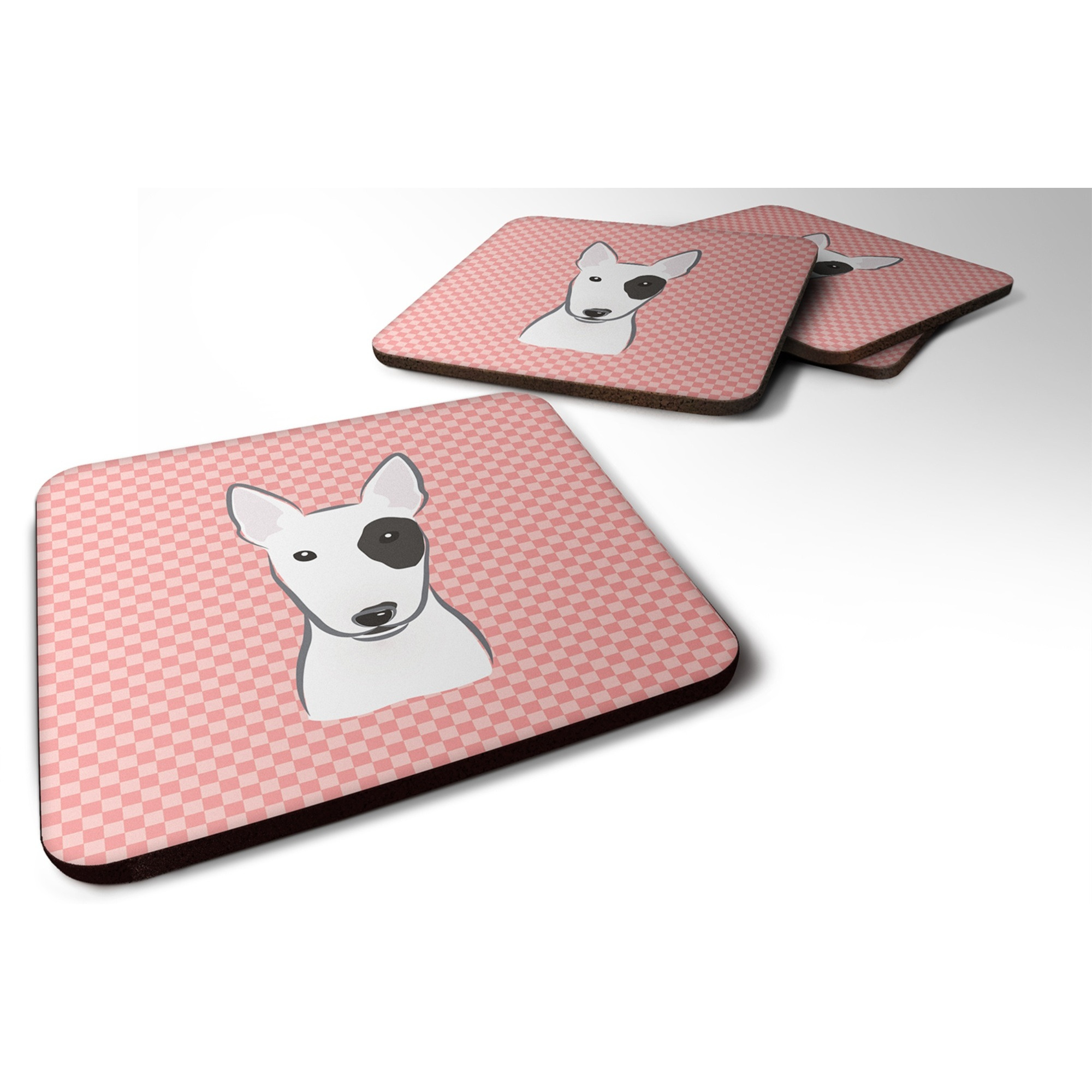 &quotCaroline's Treasures BB1209FC Checkerboard Pink Bull Terrier Foam Coaster (Set of 4), 3.5"" H x 3.5"" W, Multicolor"