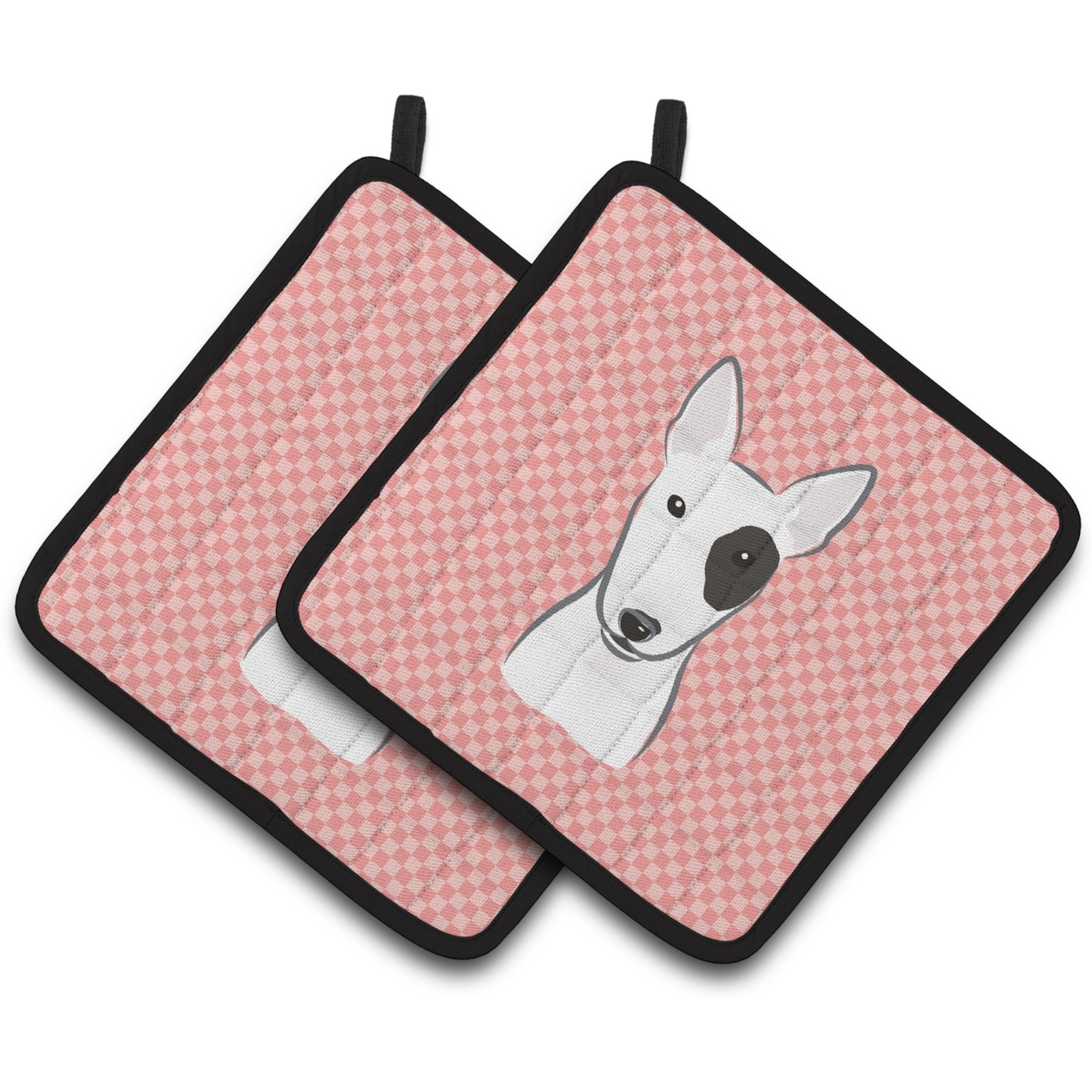 &quotCaroline's Treasures Checkerboard Pink Bull Terrier Pair of Pot Holders BB1209PTHD, 7.5HX7.5W, Multicolor"