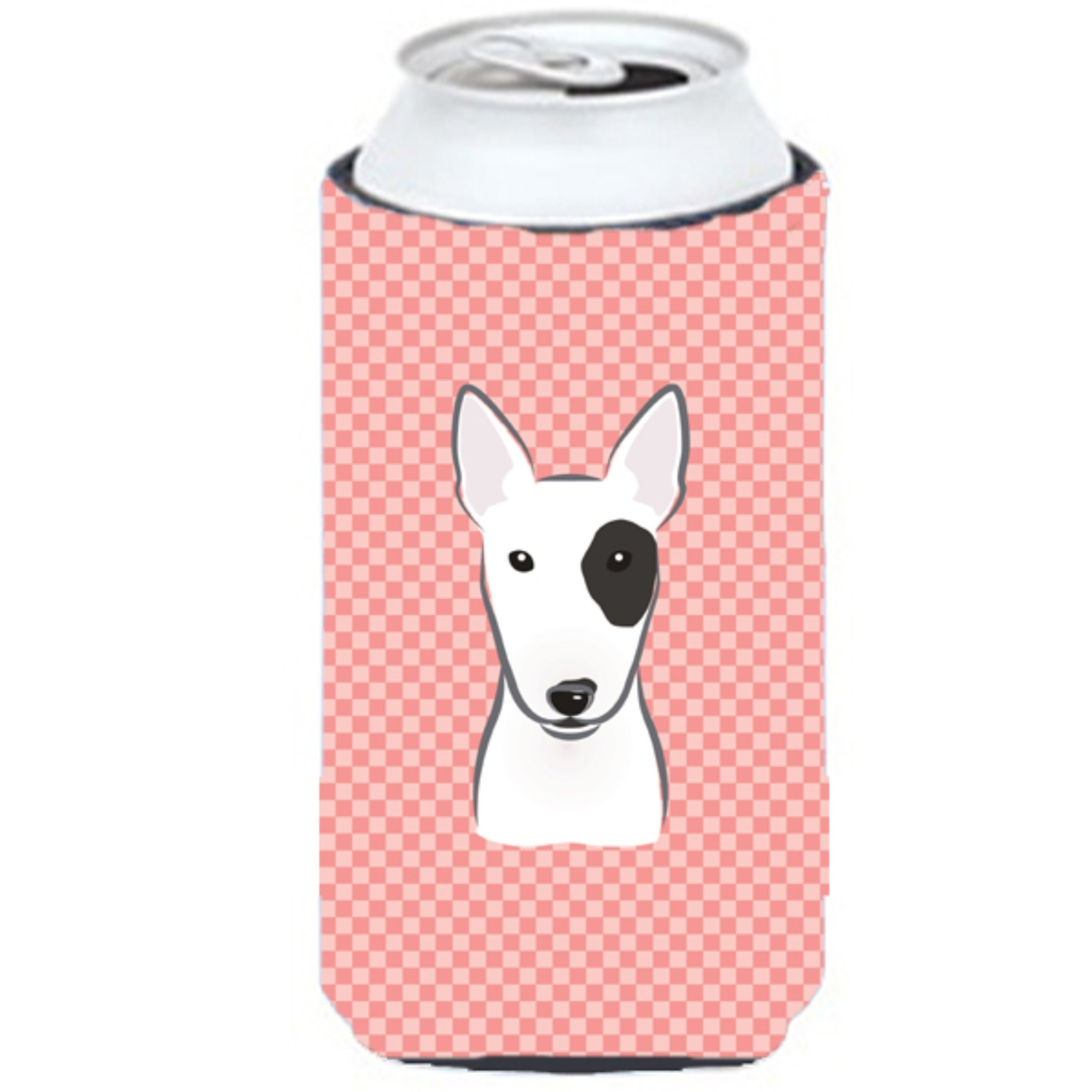 Checkerboard Pink Bull Terrier Tall Boy Beverage Insulator Hugger BB1209TBC