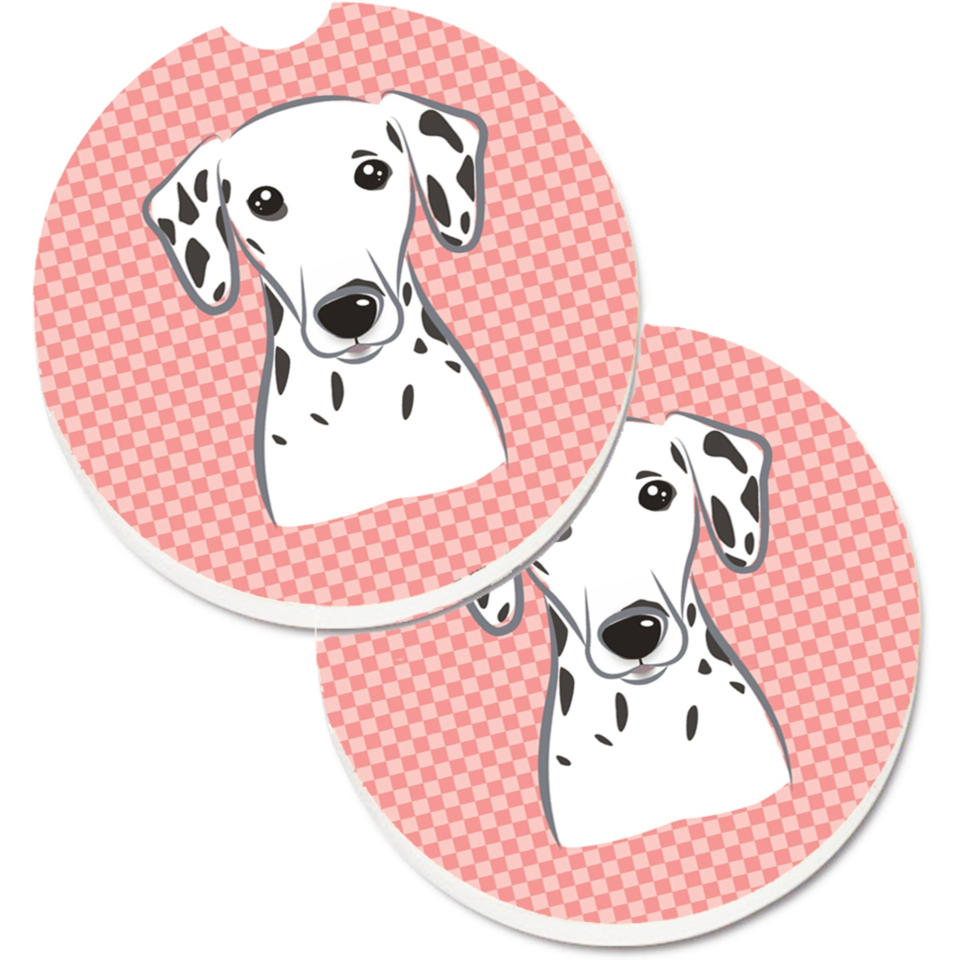 &quotCaroline's Treasures Checkerboard Pink Dalmatian Set of 2 Cup Holder Car Coasters BB1210CARC, 2.56, Multicolor"