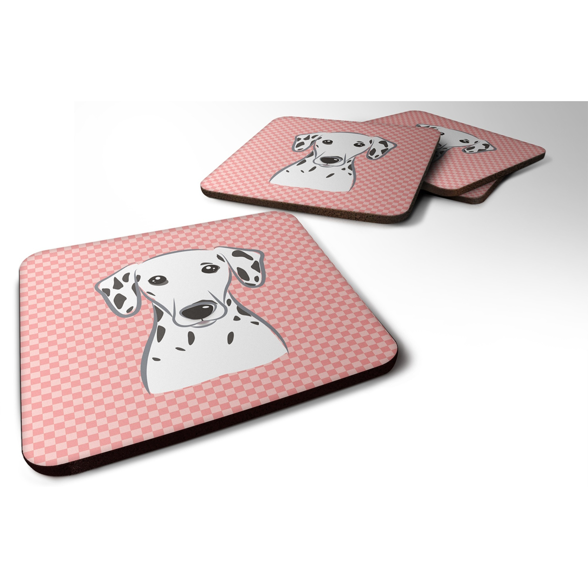 &quotCaroline's Treasures BB1210FC Checkerboard Pink Dalmatian Foam Coaster (Set of 4), 3.5"" H x 3.5"" W, Multicolor"