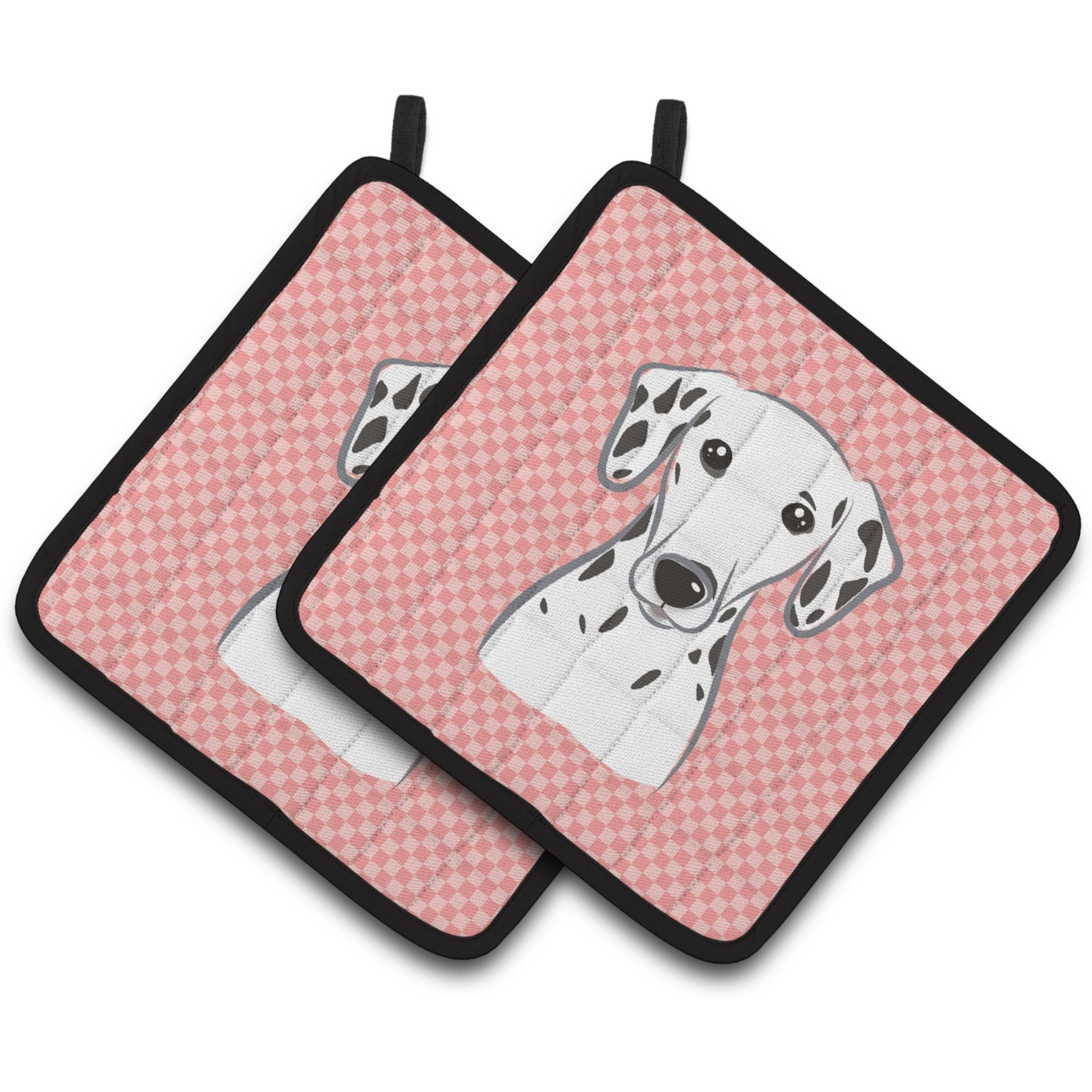 &quotCaroline's Treasures Checkerboard Pink Dalmatian Pair of Pot Holders BB1210PTHD, 7.5HX7.5W, Multicolor"