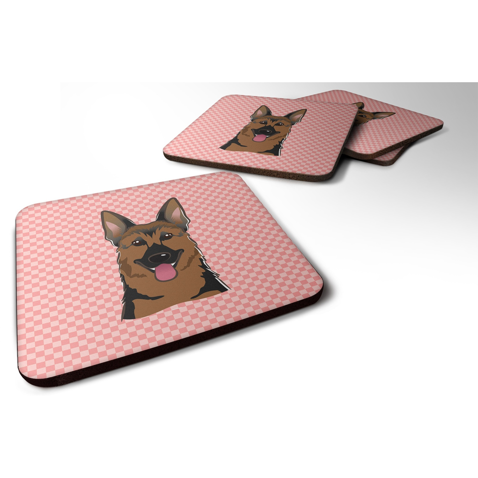 &quotCaroline's Treasures BB1211FC Checkerboard Pink German Shepherd Foam Coaster (Set of 4), 3.5"" H x 3.5"" W, Multicolor"