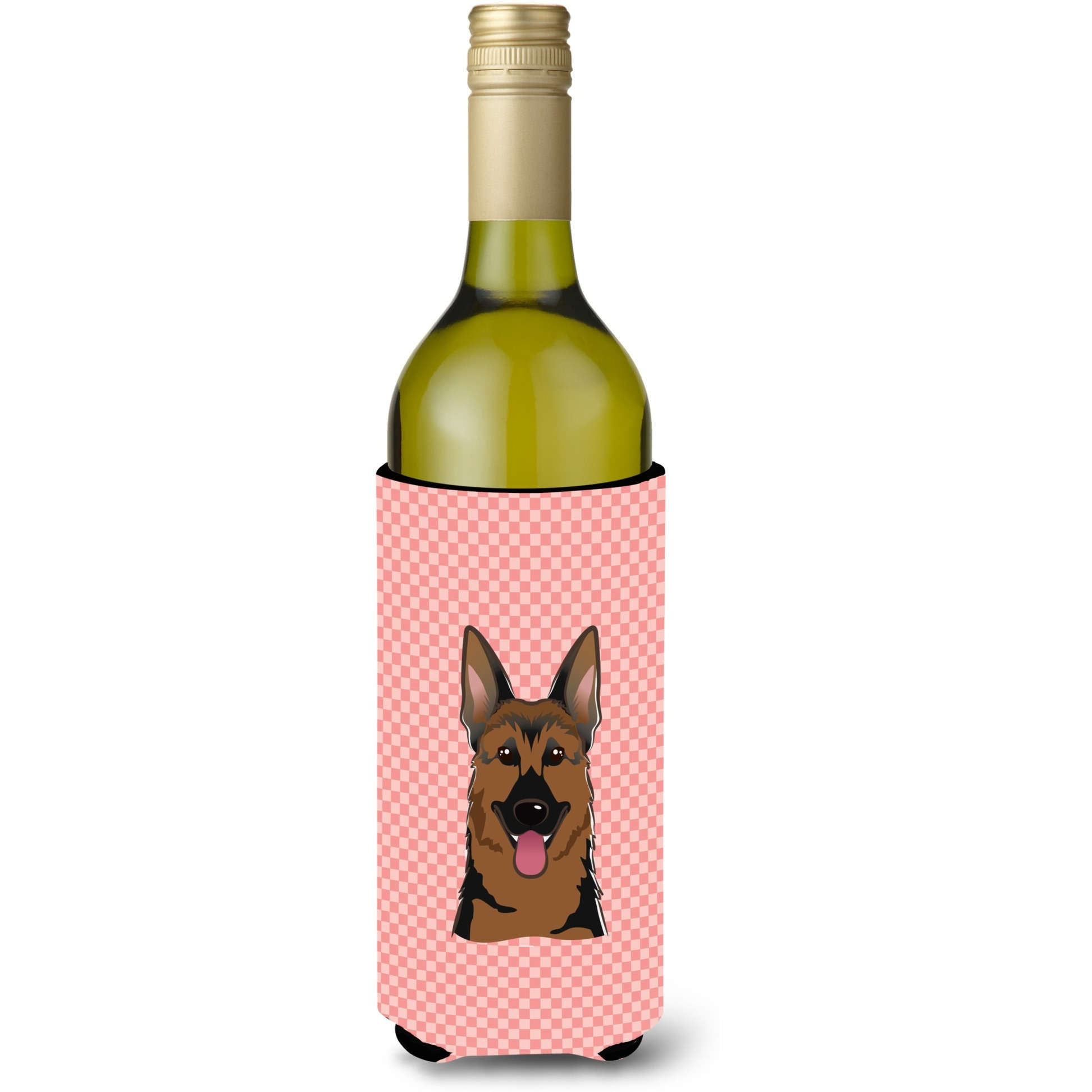 Checkerboard Pink German Shepherd Wine Bottle Beverage Insulator Hugger BB1211LITERK