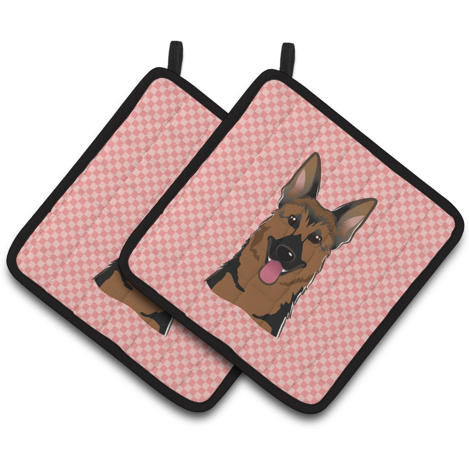 &quotCaroline's Treasures Checkerboard Pink German Shepherd Pair of Pot Holders BB1211PTHD, 7.5HX7.5W, Multicolor"