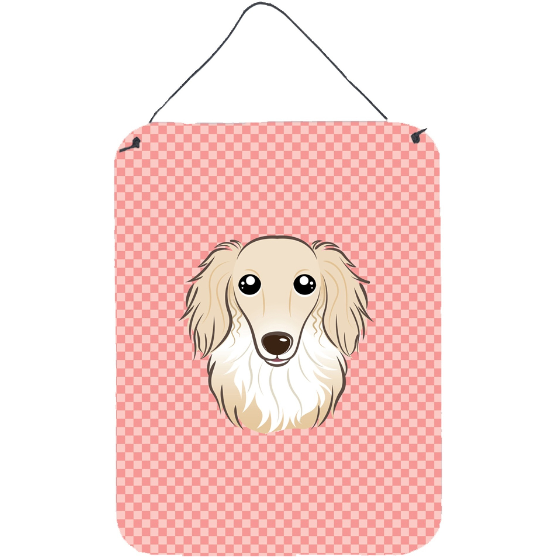 &quotCaroline's Treasures Checkerboard Pink Longhair Creme Dachshund Wall or Door Hanging Prints, 16"" x 12"""