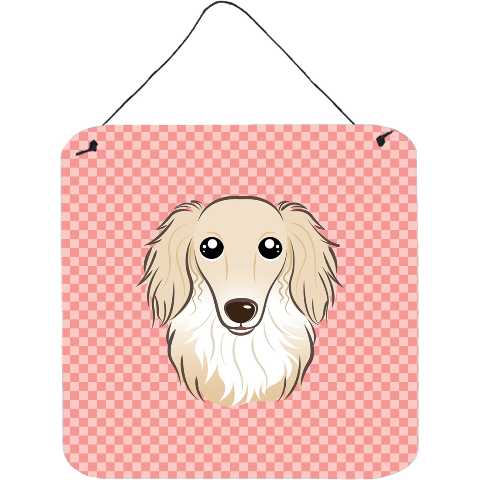 &quotCaroline's Treasures Checkerboard Pink Longhair Creme Dachshund Wall or Door Hanging Prints, 6 x 6"""