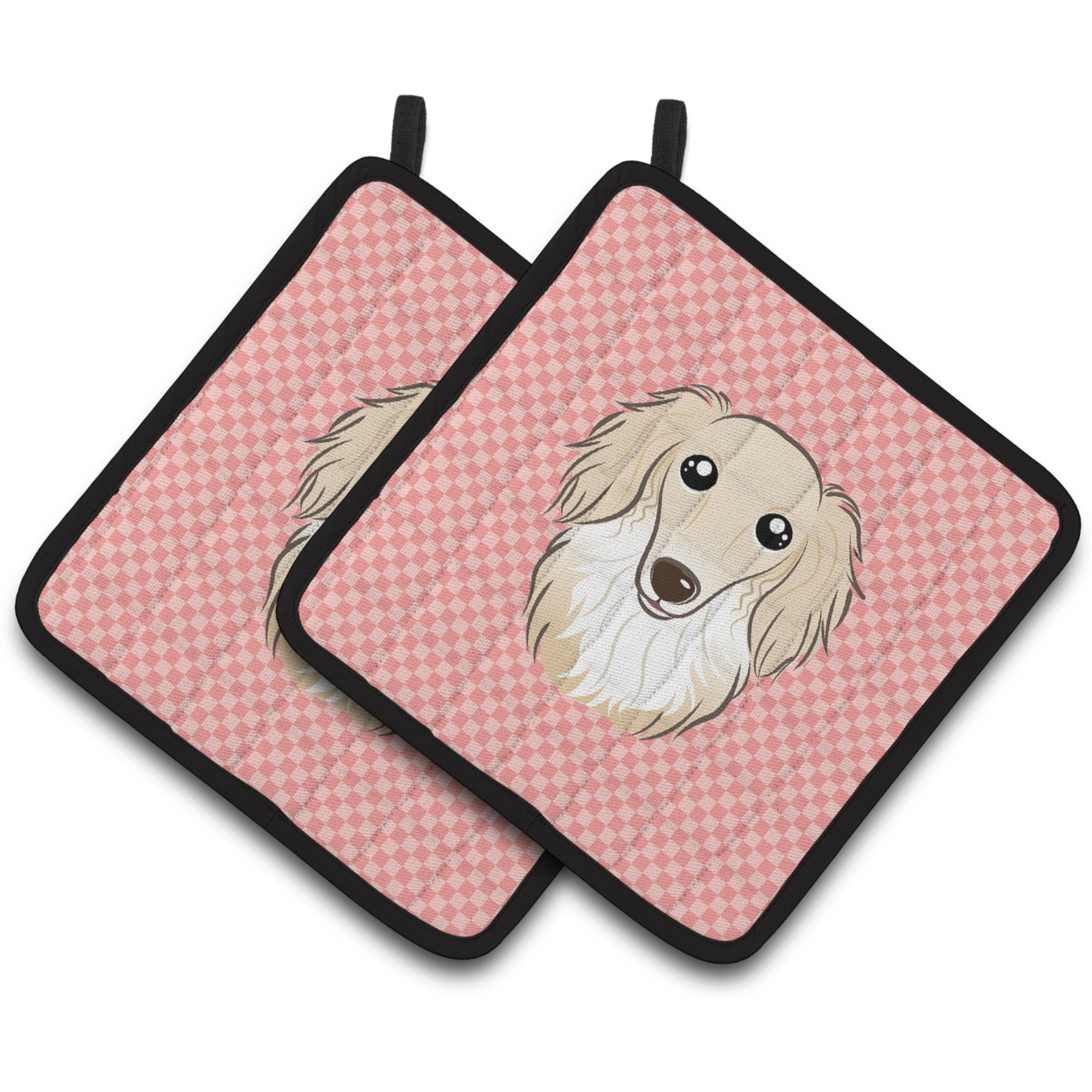 &quotCaroline's Treasures Checkerboard Pink Longhair Creme Dachshund Pair of Pot Holders BB1212PTHD, 7.5HX7.5W, Multicolor"
