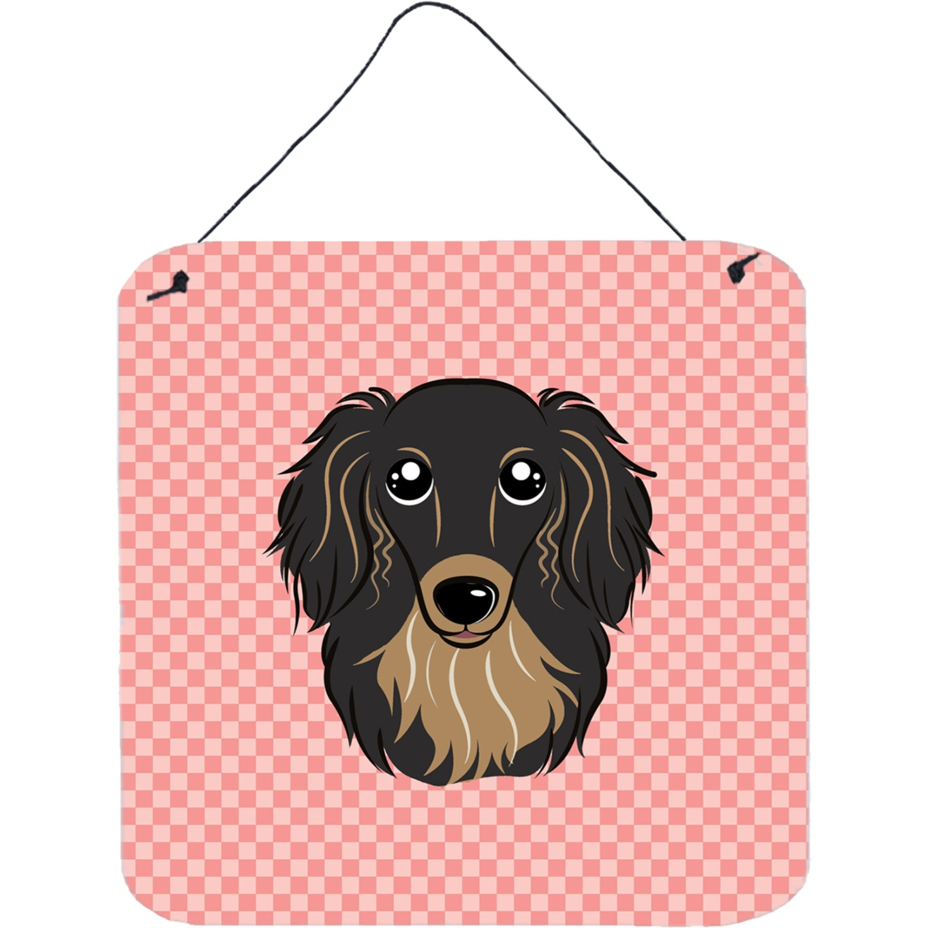 &quotCaroline's Treasures Checkerboard Pink Longhair Black and Tan Dachshund Wall or Door Hanging Prints, 6 x 6"""