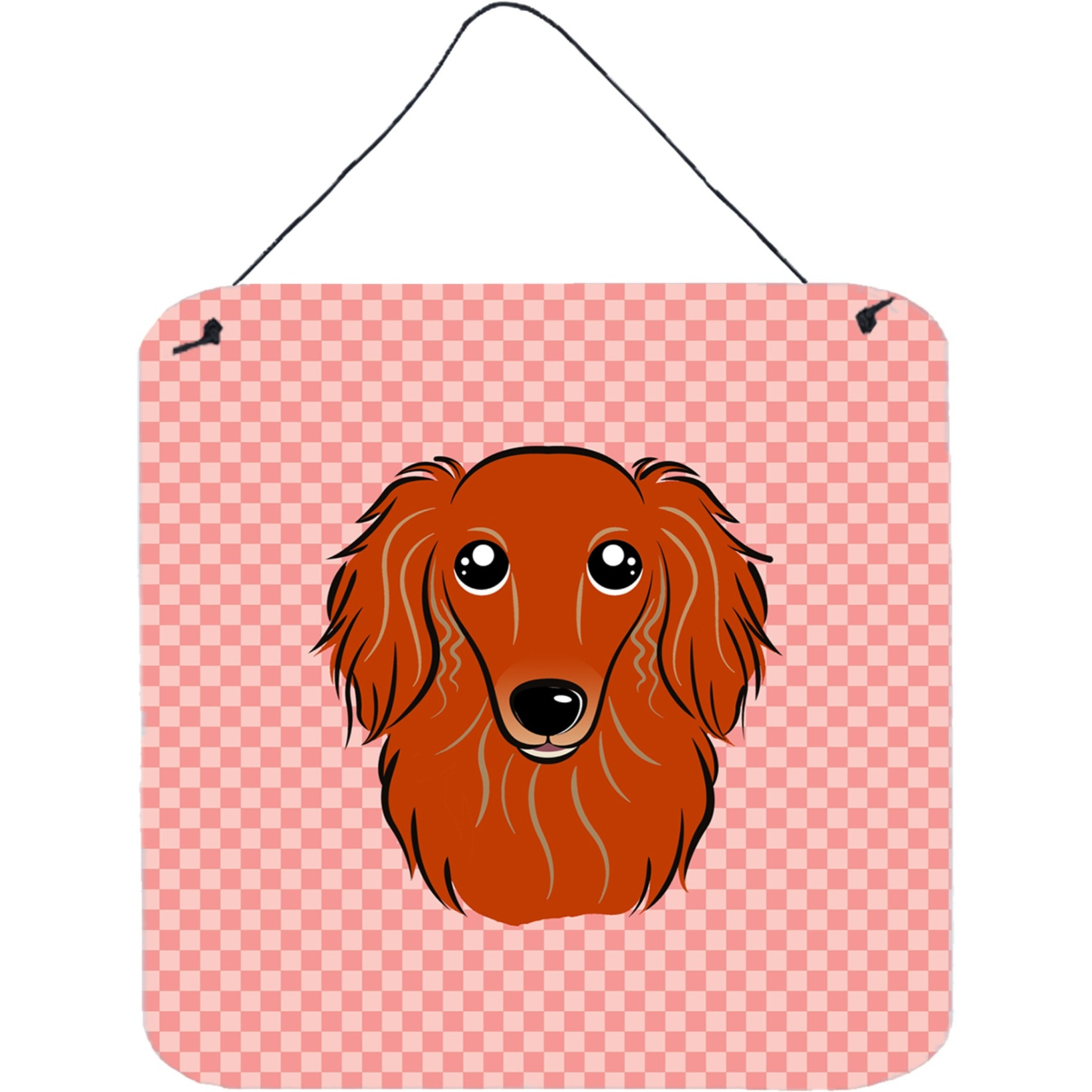 &quotCaroline's Treasures Checkerboard Pink Longhair Red Dachshund Wall or Door Hanging Prints, 6 x 6"""
