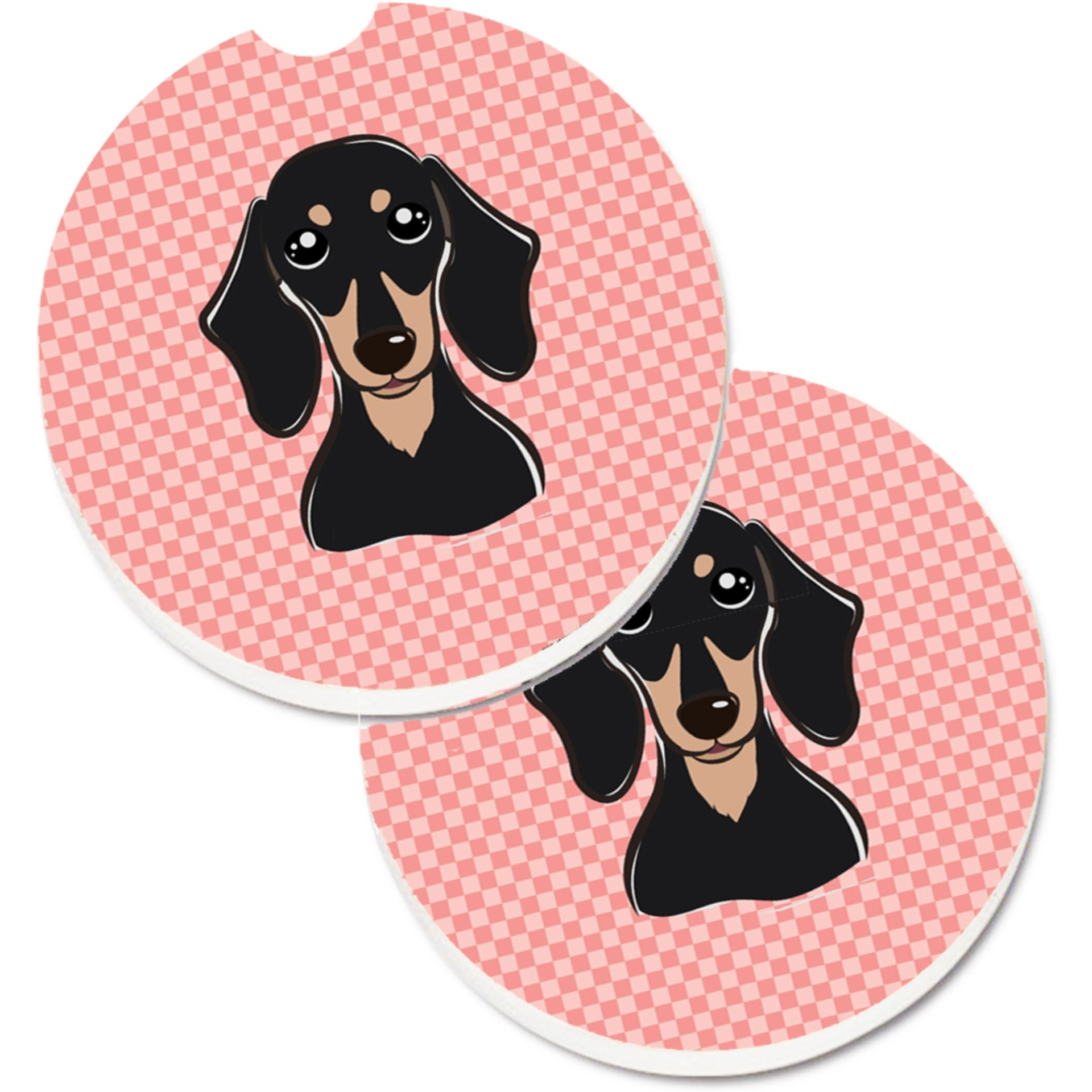 &quotCaroline's Treasures Checkerboard Pink Smooth black & Tan Dachshund Set of 2 Cup Holder Car Coasters BB1215CARC, 2.56, Multicolor"