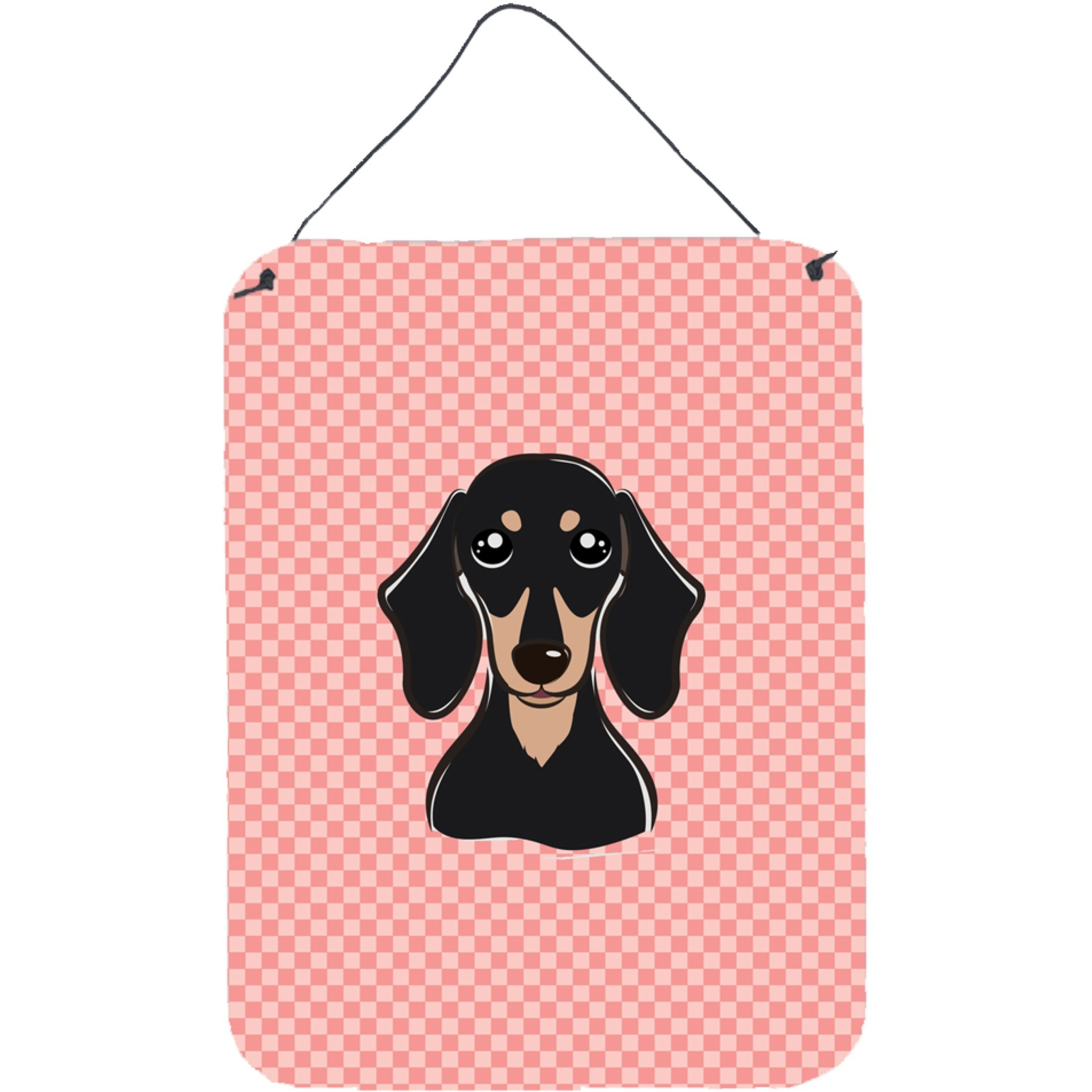 &quotCaroline's Treasures Checkerboard Pink Smooth Black and Tan Dachshund Wall or Door Hanging Prints, 16"" x 12"""