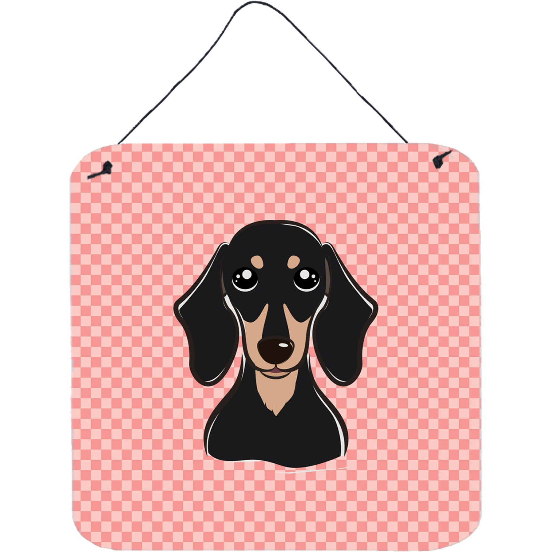 &quotCaroline's Treasures Checkerboard Pink Smooth Black and Tan Dachshund Wall or Door Hanging Prints, 6 x 6"""