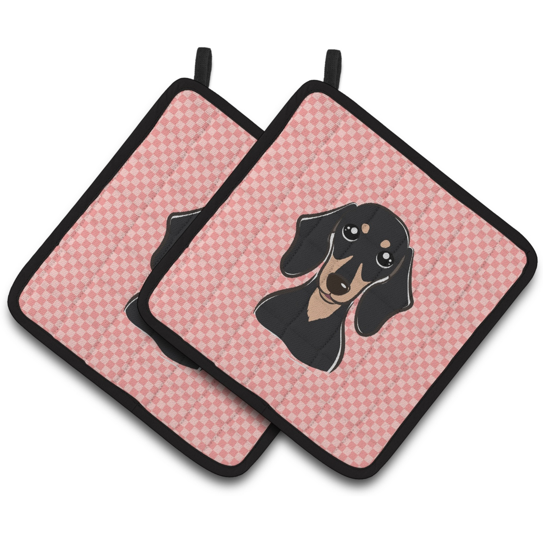 &quotCaroline's Treasures Checkerboard Pink Smooth black & Tan Dachshund Pair of Pot Holders BB1215PTHD, 7.5HX7.5W, Multicolor"