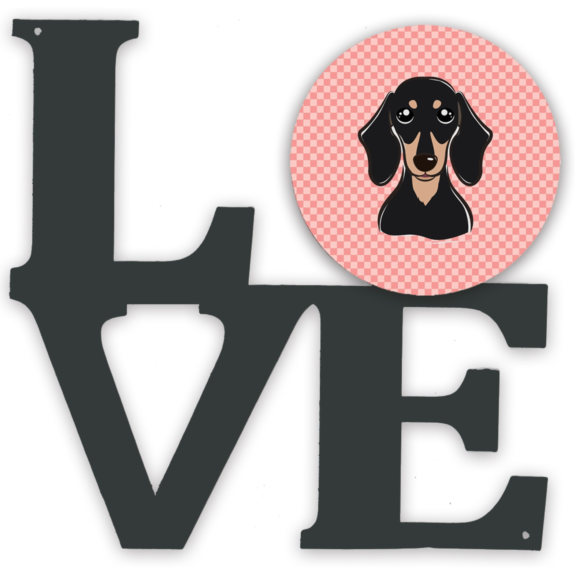 &quotCaroline's Treasures Checkerboard Pink Smooth Black and Tan Dachshund Metal Artwork Love wall-decor, Multicolor"