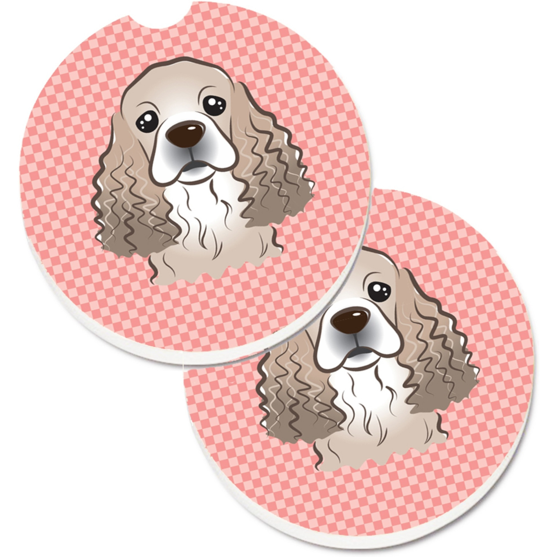 &quotCaroline's Treasures Checkerboard Pink Cocker Spaniel Set of 2 Cup Holder Car Coasters BB1216CARC, 2.56, Multicolor"