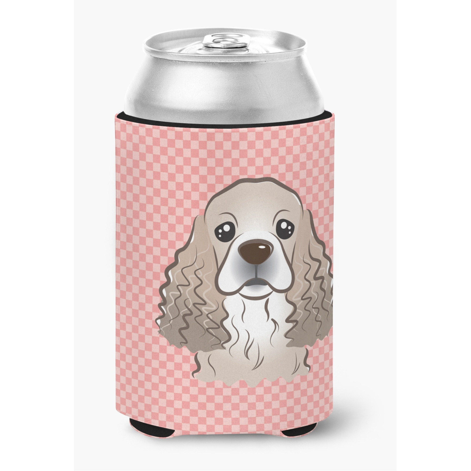 Checkerboard Pink Cocker Spaniel Can or Bottle Hugger BB1216CC