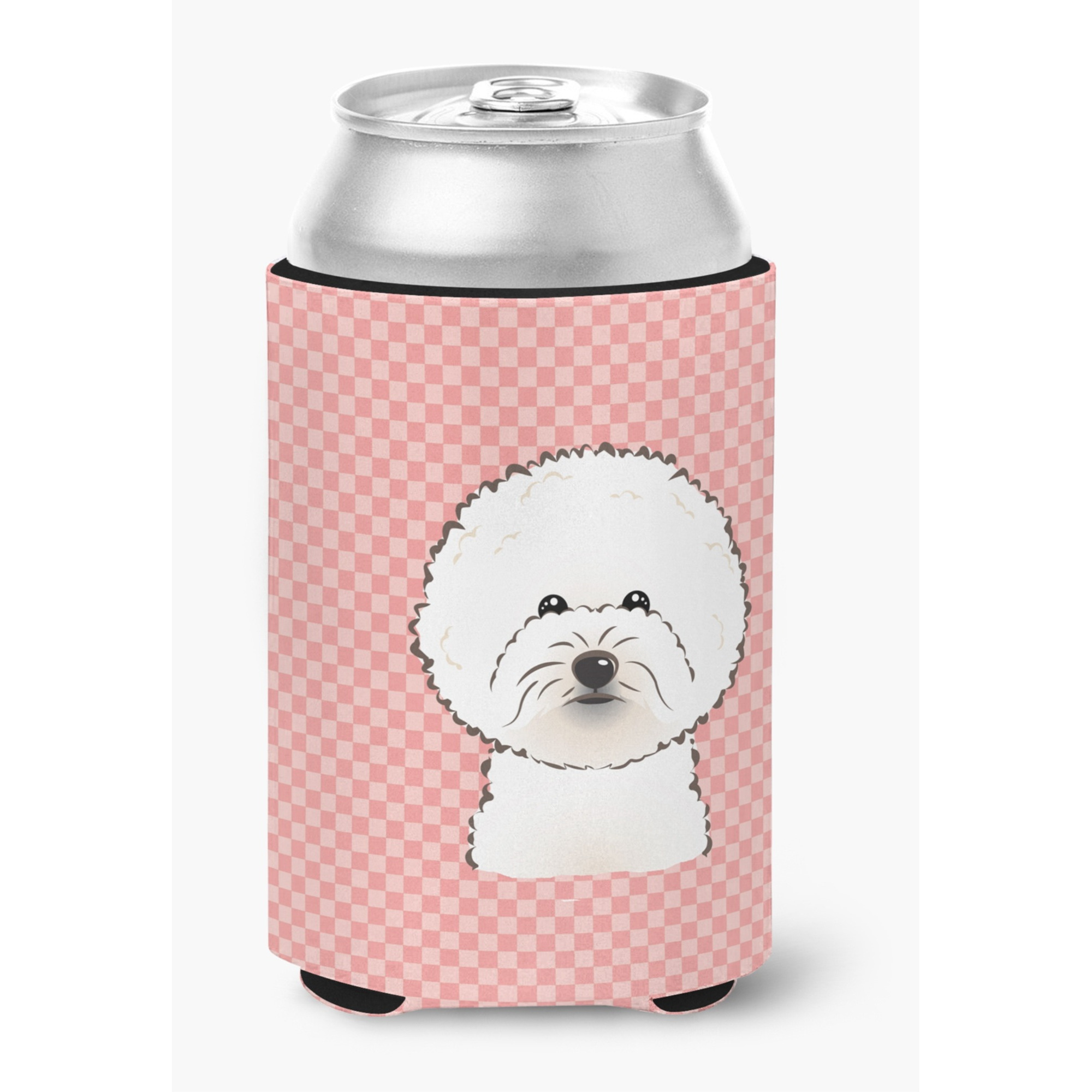Checkerboard Pink Bichon Frise Can or Bottle Hugger BB1217CC