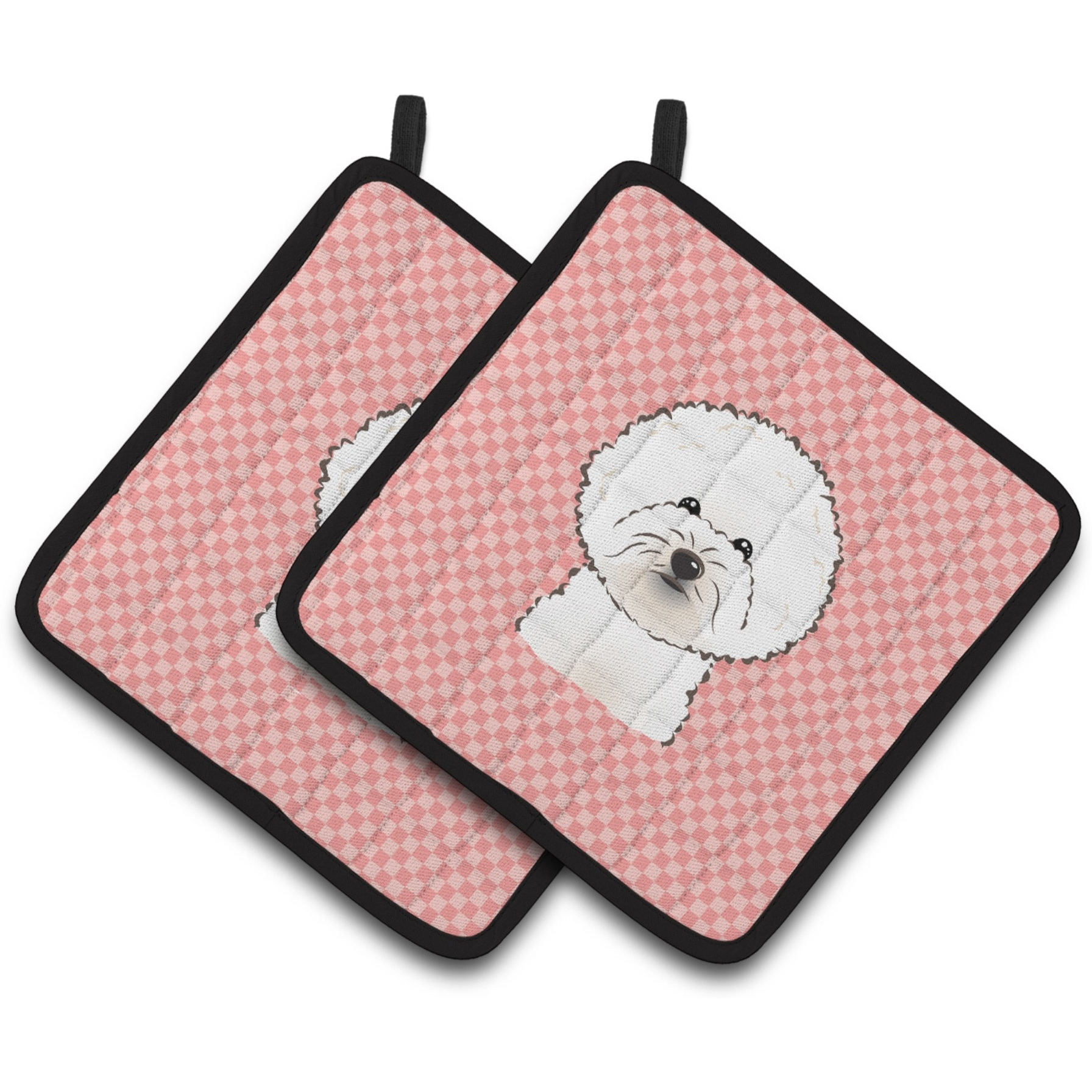 &quotCaroline's Treasures Checkerboard Pink Bichon Frise Pair of Pot Holders BB1217PTHD, 7.5HX7.5W, Multicolor"