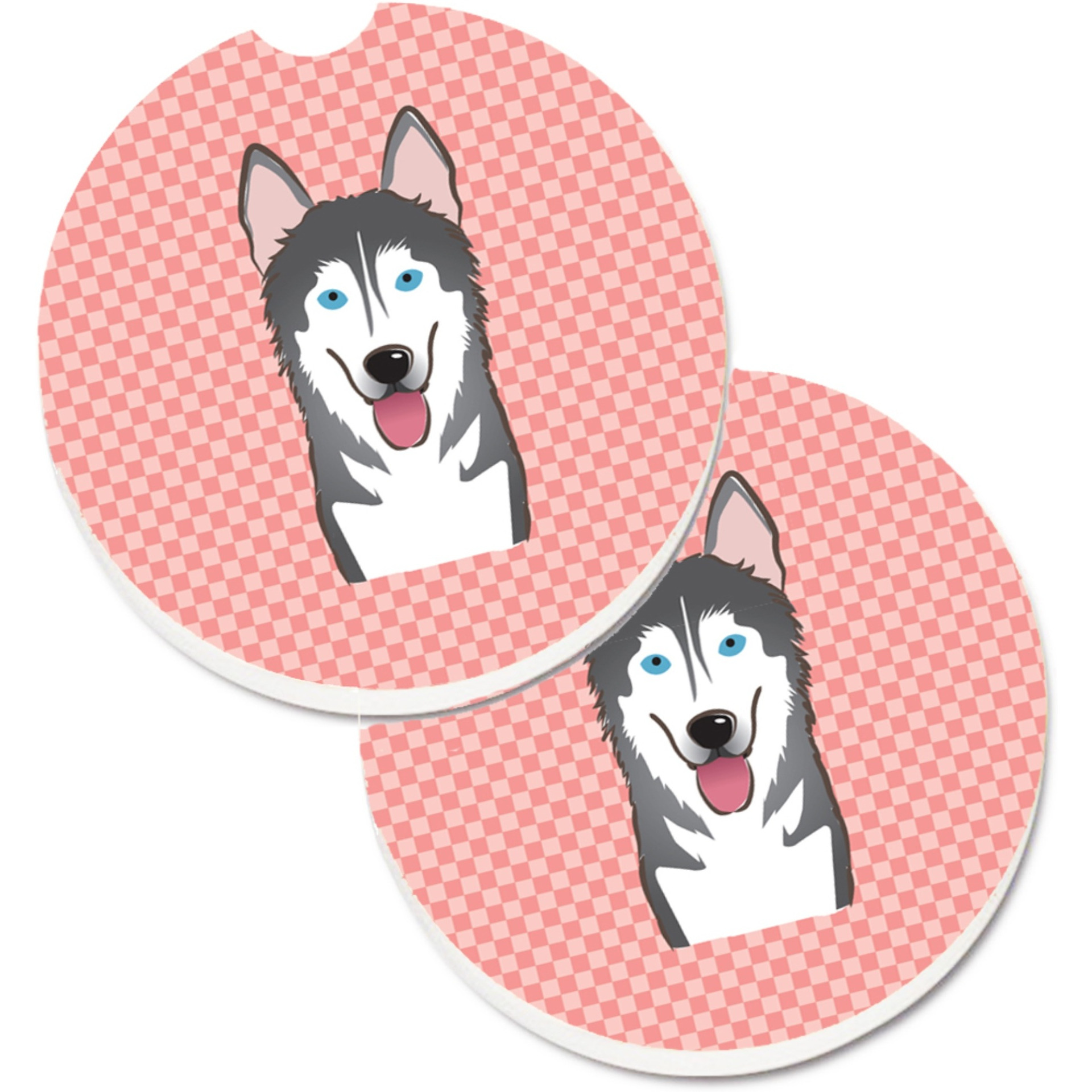 &quotCaroline's Treasures Checkerboard Pink Alaskan Malamute Set of 2 Cup Holder Car Coasters BB1218CARC, 2.56, Multicolor"