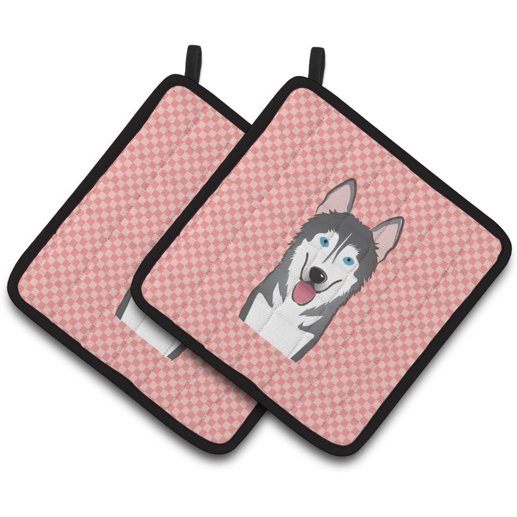 &quotCaroline's Treasures Checkerboard Pink Alaskan Malamute Pair of Pot Holders BB1218PTHD, 7.5HX7.5W, Multicolor"