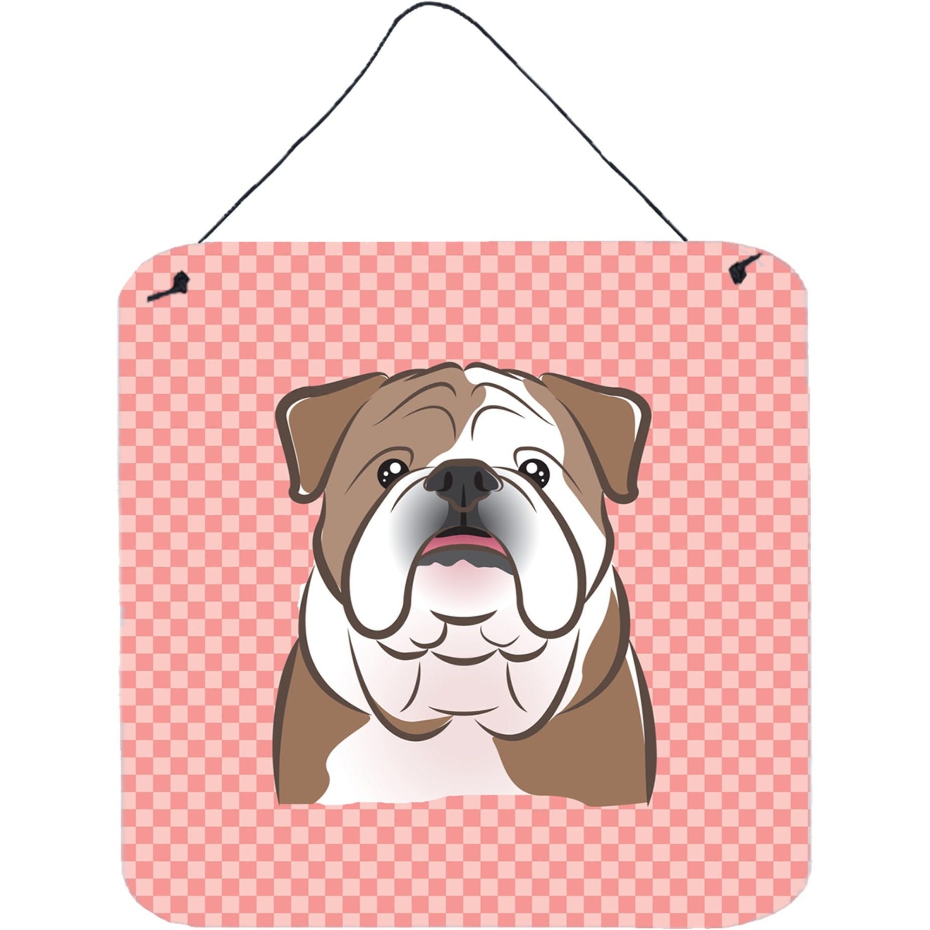 &quotCaroline's Treasures Checkerboard Pink English Bulldog Wall or Door Hanging Prints, 6 x 6"""