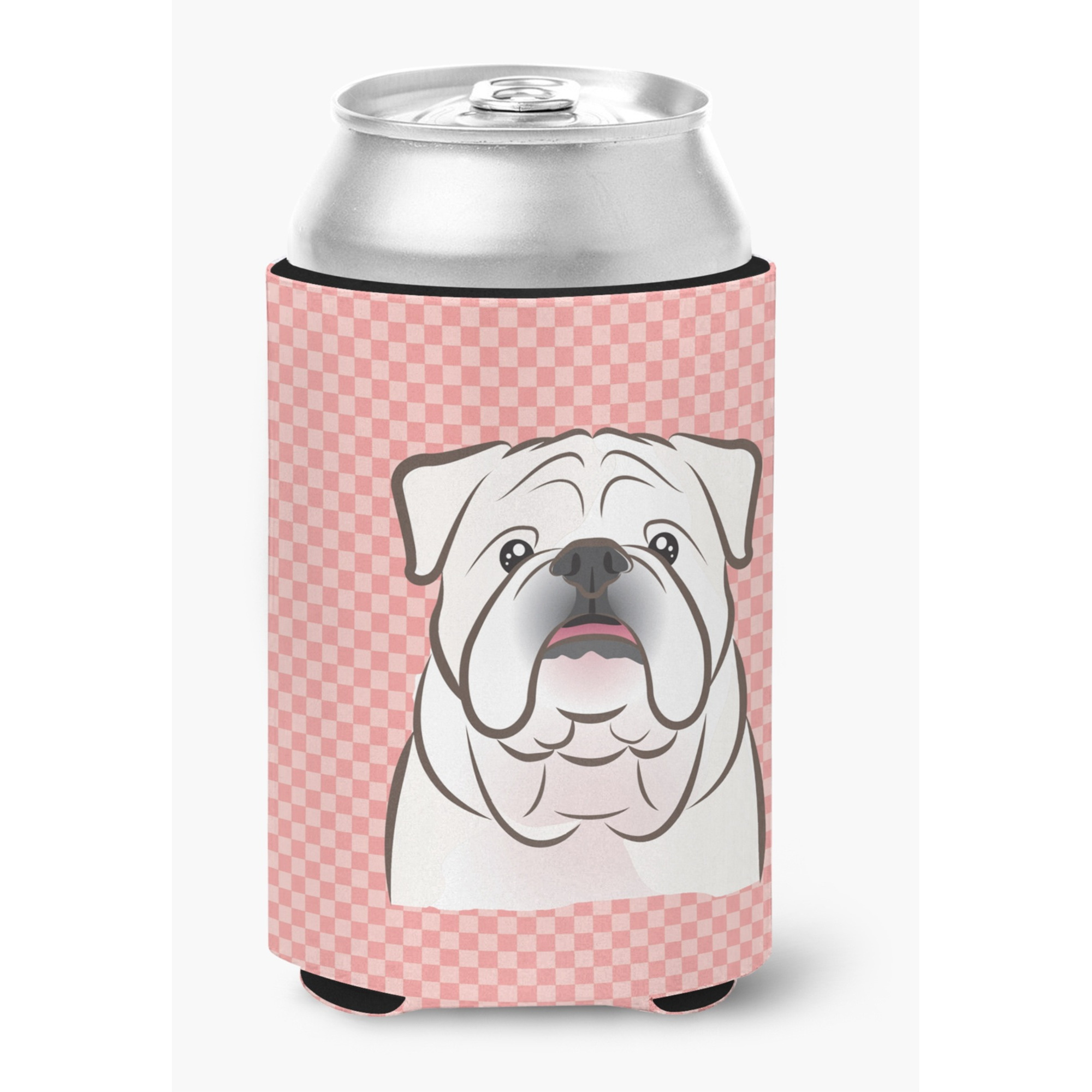Checkerboard Pink White English Bulldog  Can or Bottle Hugger BB1220CC