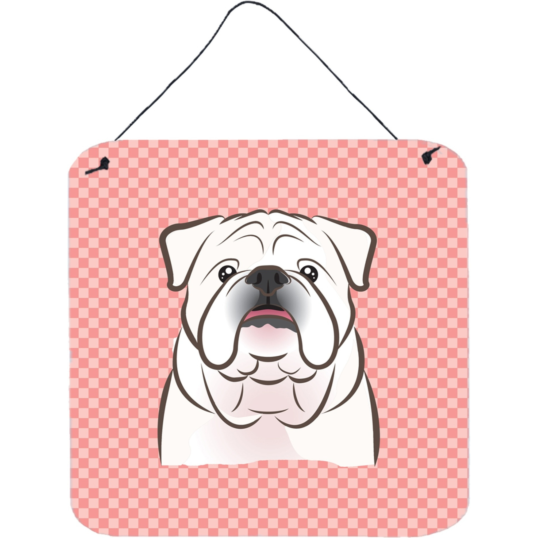 &quotCaroline's Treasures Checkerboard Pink White English Bulldog Wall or Door Hanging Prints, 6 x 6"""