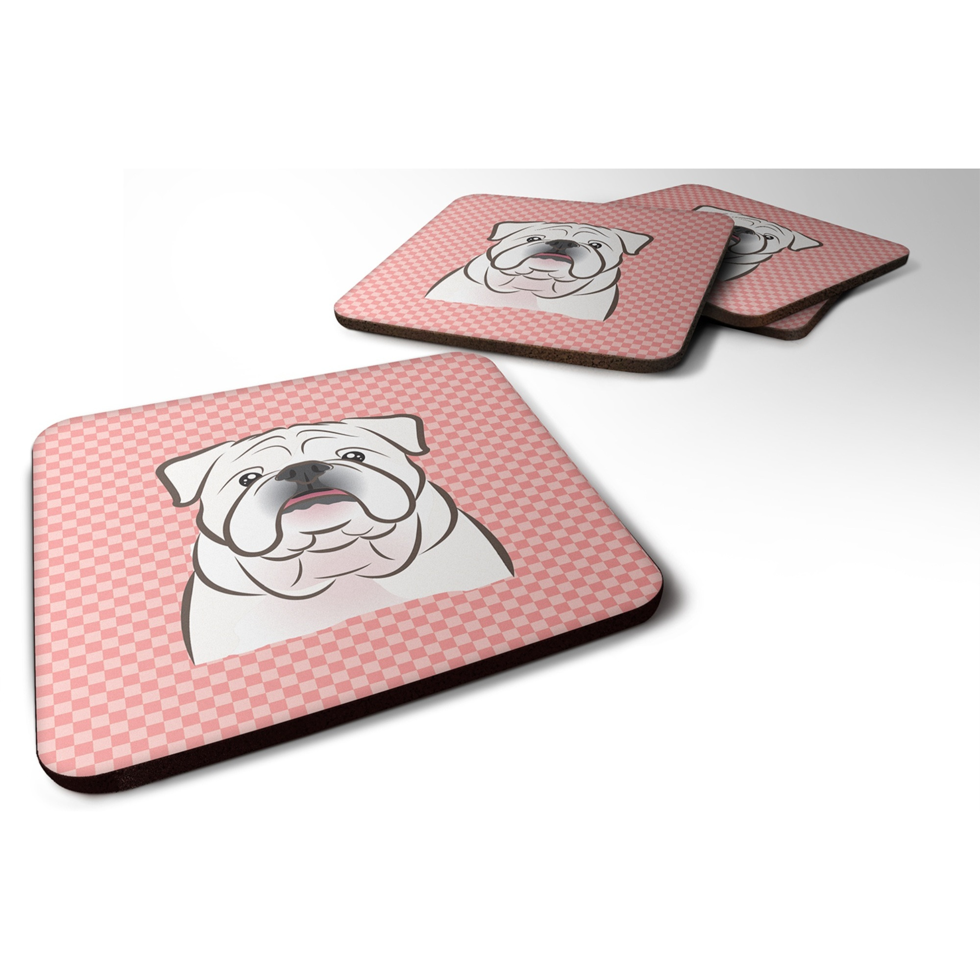 &quotCaroline's Treasures BB1220FC Checkerboard Pink White English Bulldog Foam Coaster (Set of 4), 3.5"" H x 3.5"" W, Multicolor"