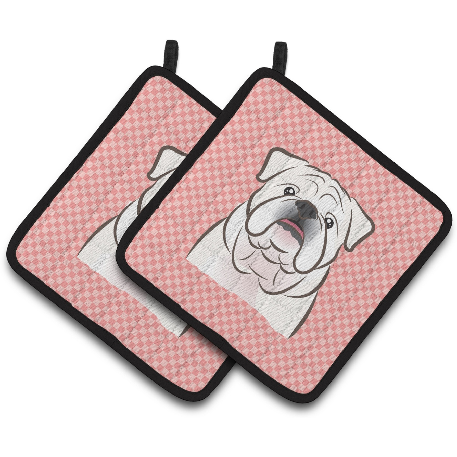 &quotCaroline's Treasures Checkerboard Pink White English Bulldog Pair of Pot Holders BB1220PTHD, 7.5HX7.5W, Multicolor"