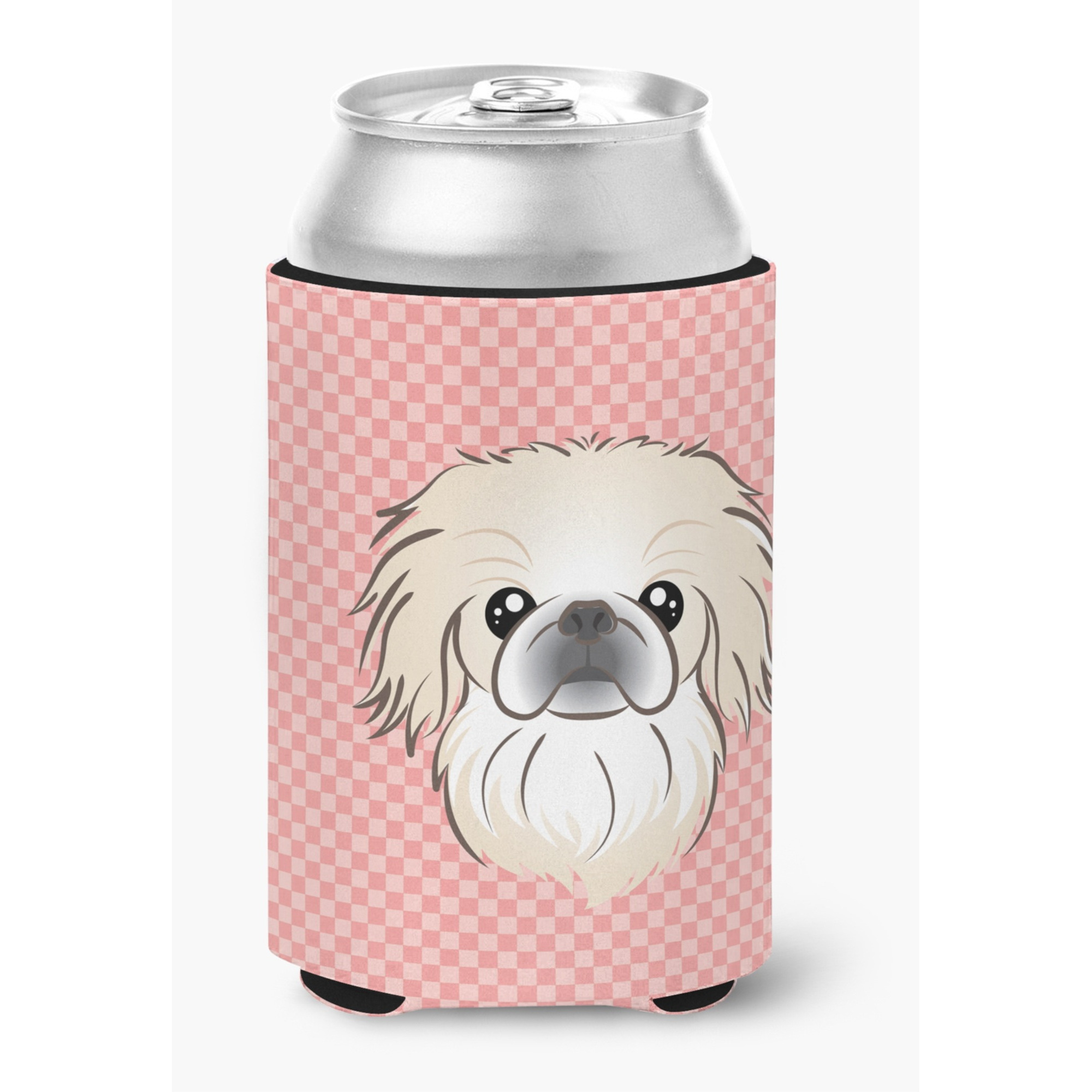 Checkerboard Pink Pekingese Can or Bottle Hugger BB1221CC