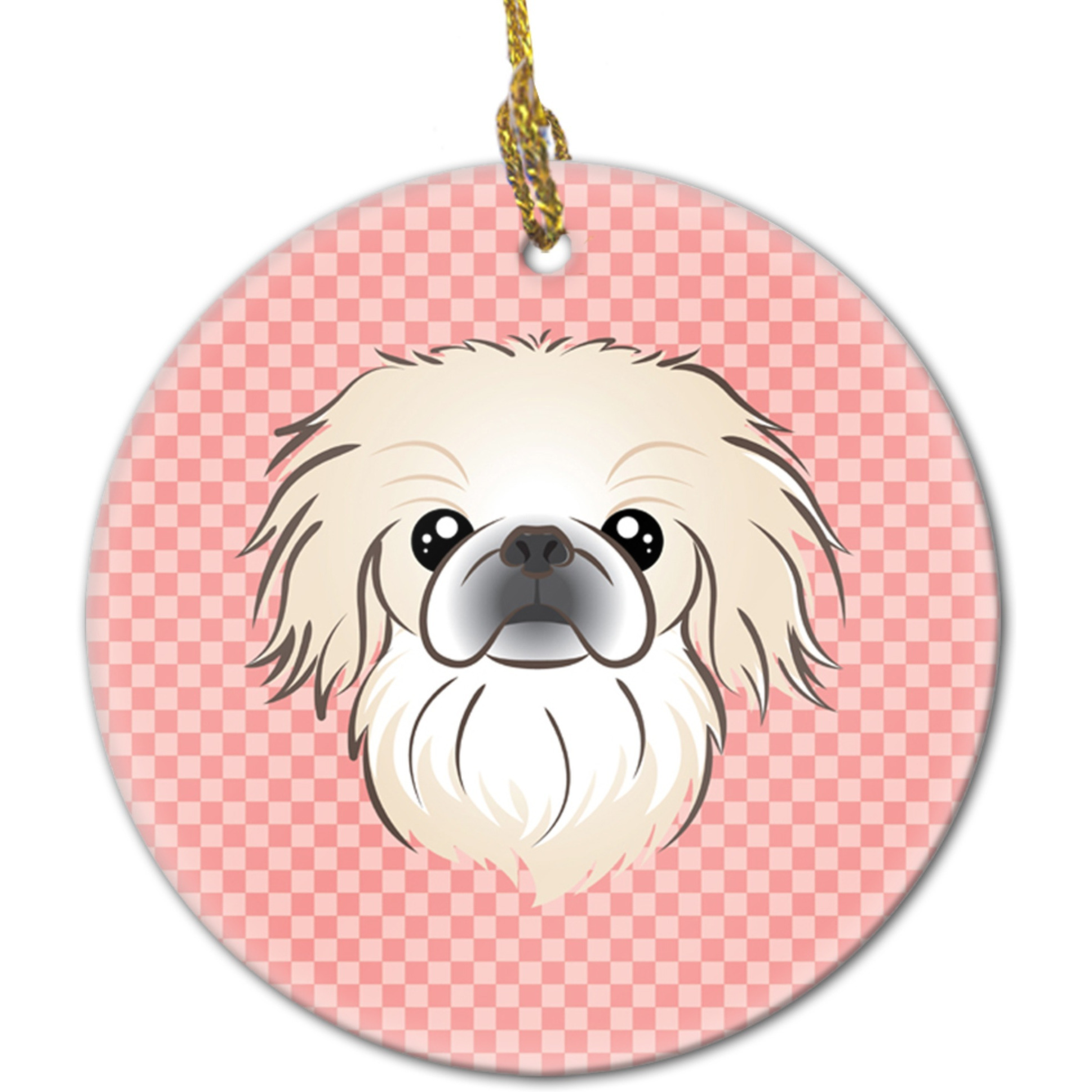 Checkerboard Pink Pekingese Ceramic Ornament BB1221CO1