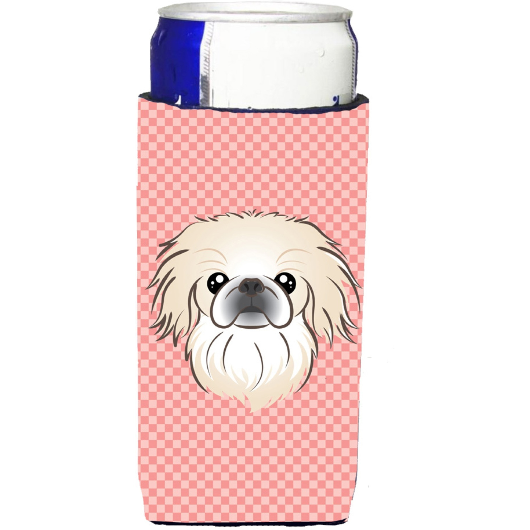 Checkerboard Pink Pekingese Ultra Beverage Insulators for slim cans BB1221MUK
