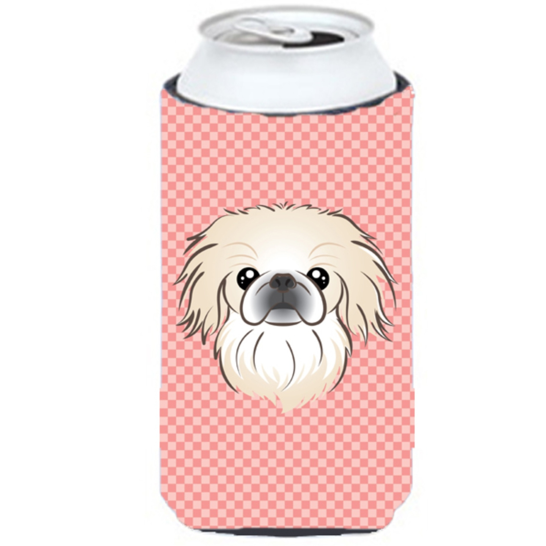 Checkerboard Pink Pekingese Tall Boy Beverage Insulator Hugger BB1221TBC