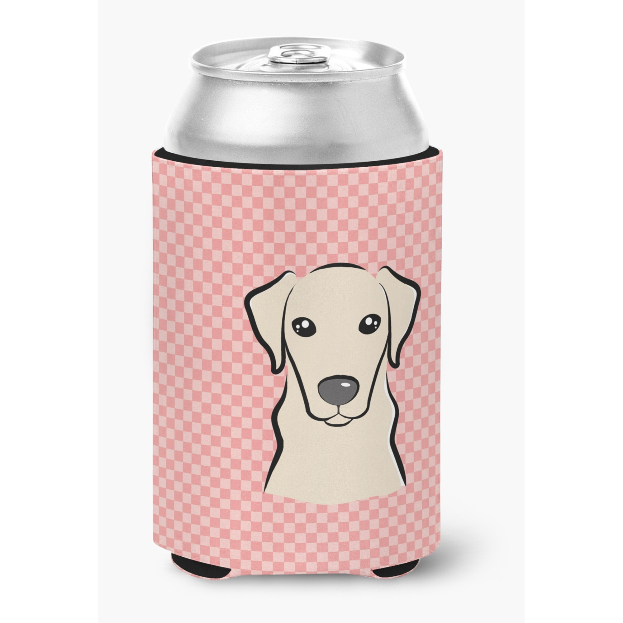 Checkerboard Pink Yellow Labrador Can or Bottle Hugger BB1222CC