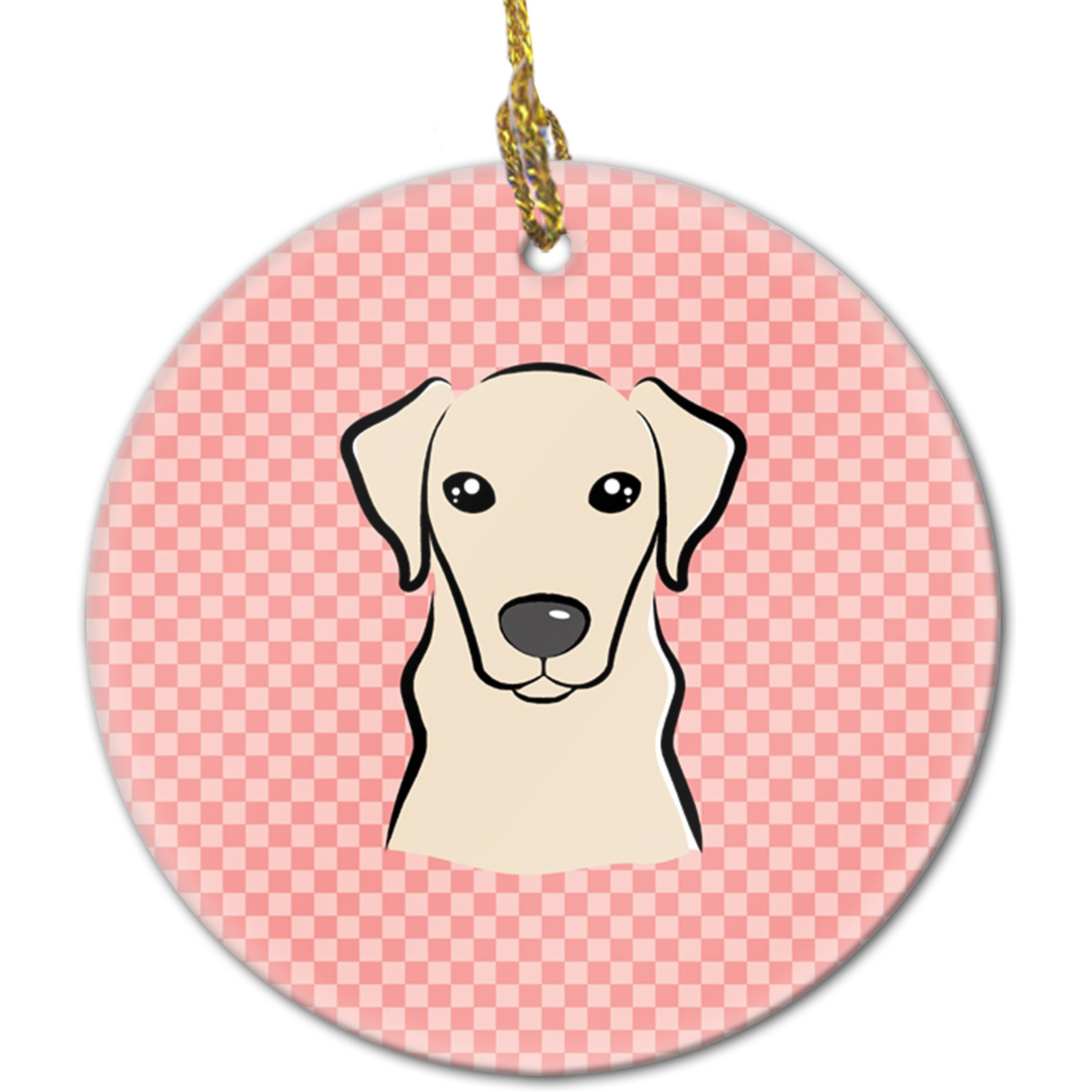 Checkerboard Pink Yellow Labrador Ceramic Ornament BB1222CO1
