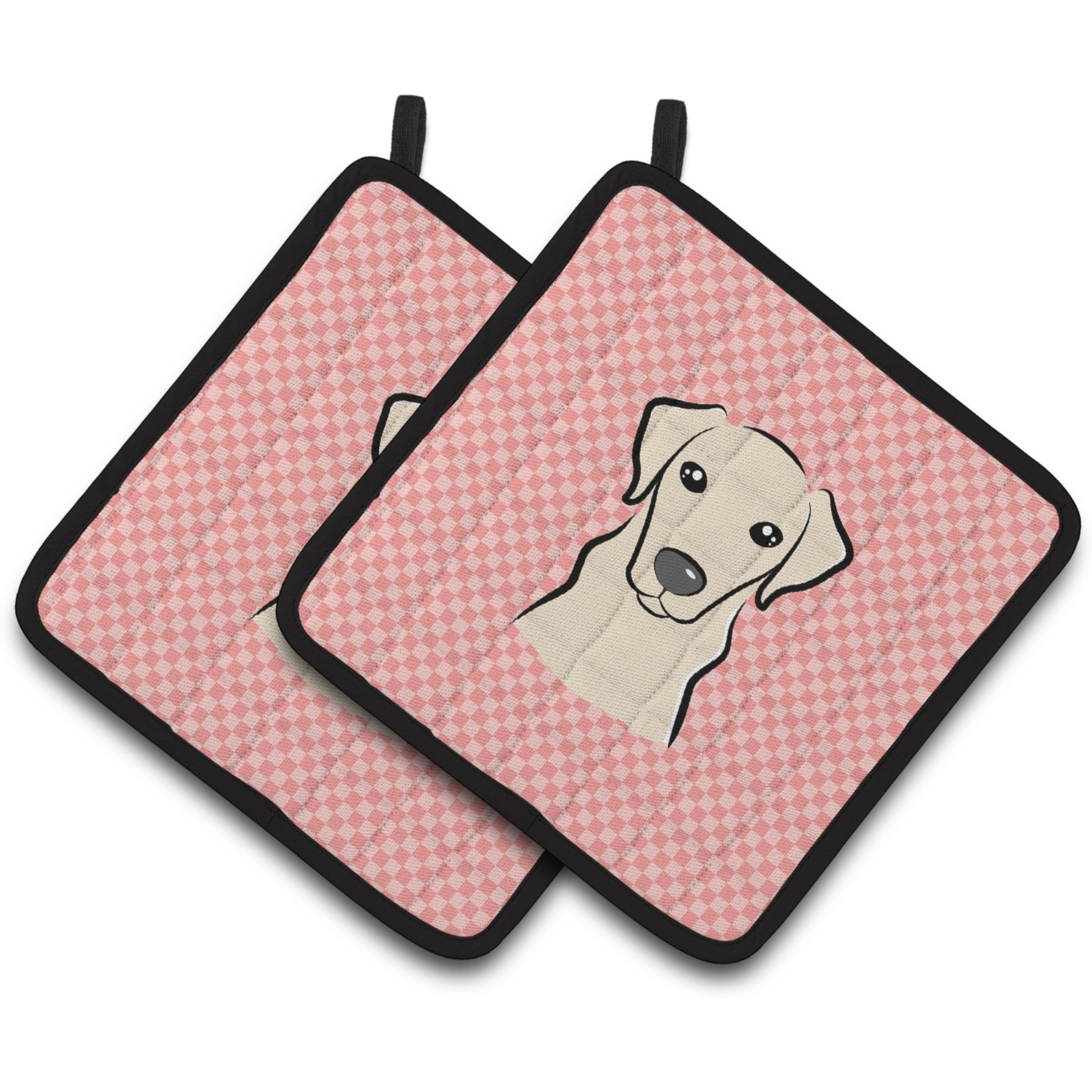 &quotCaroline's Treasures Checkerboard Pink Yellow Labrador Pair of Pot Holders BB1222PTHD, 7.5HX7.5W, Multicolor"
