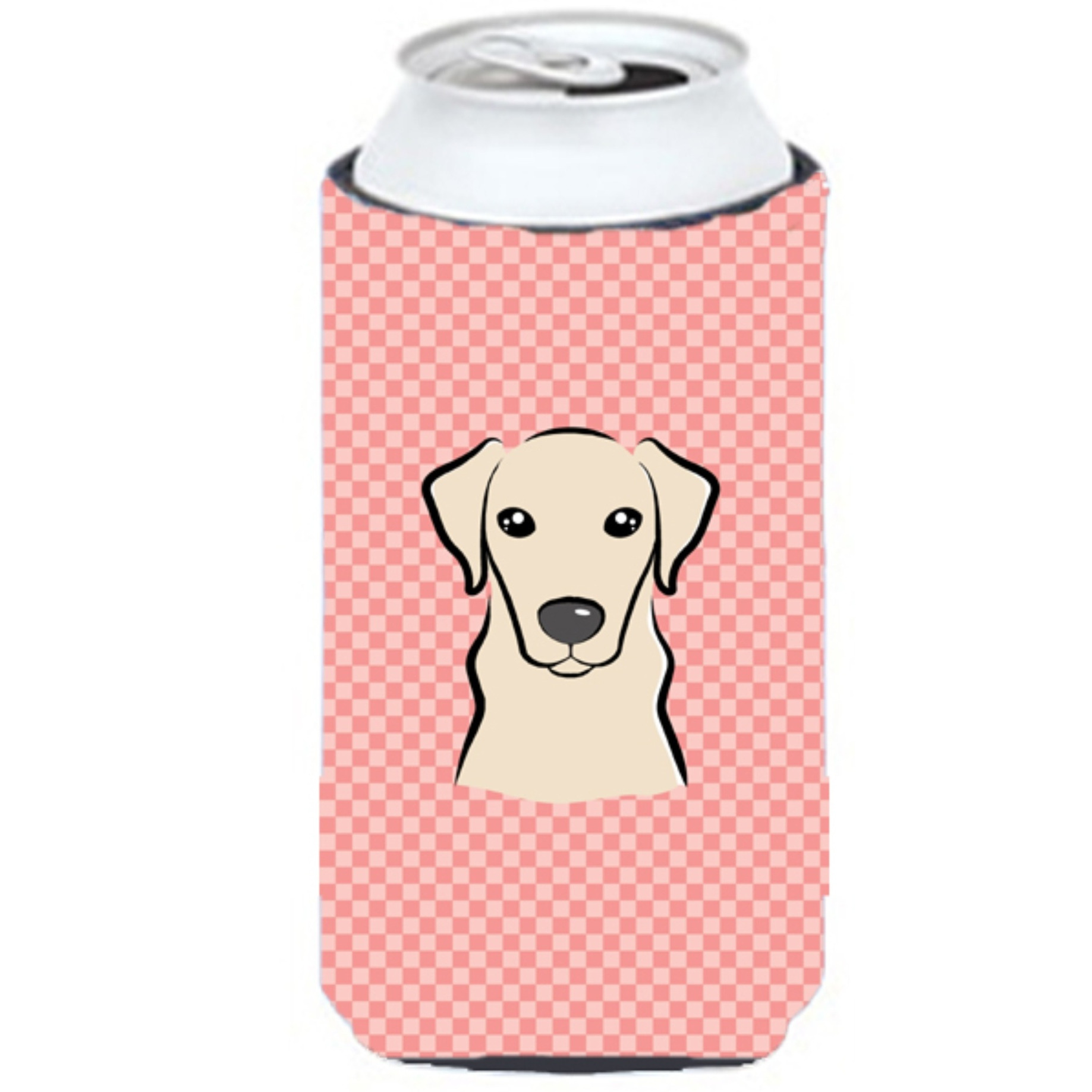 Checkerboard Pink Yellow Labrador Tall Boy Beverage Insulator Hugger BB1222TBC