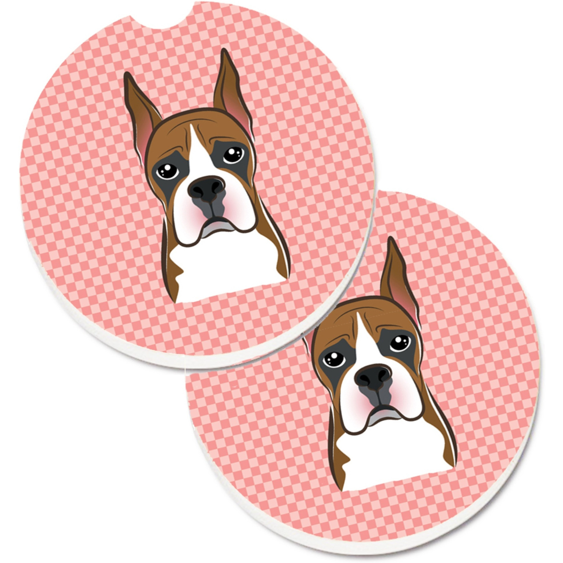 &quotCaroline's Treasures Checkerboard Pink Boxer Set of 2 Cup Holder Car Coasters BB1223CARC, 2.56, Multicolor"
