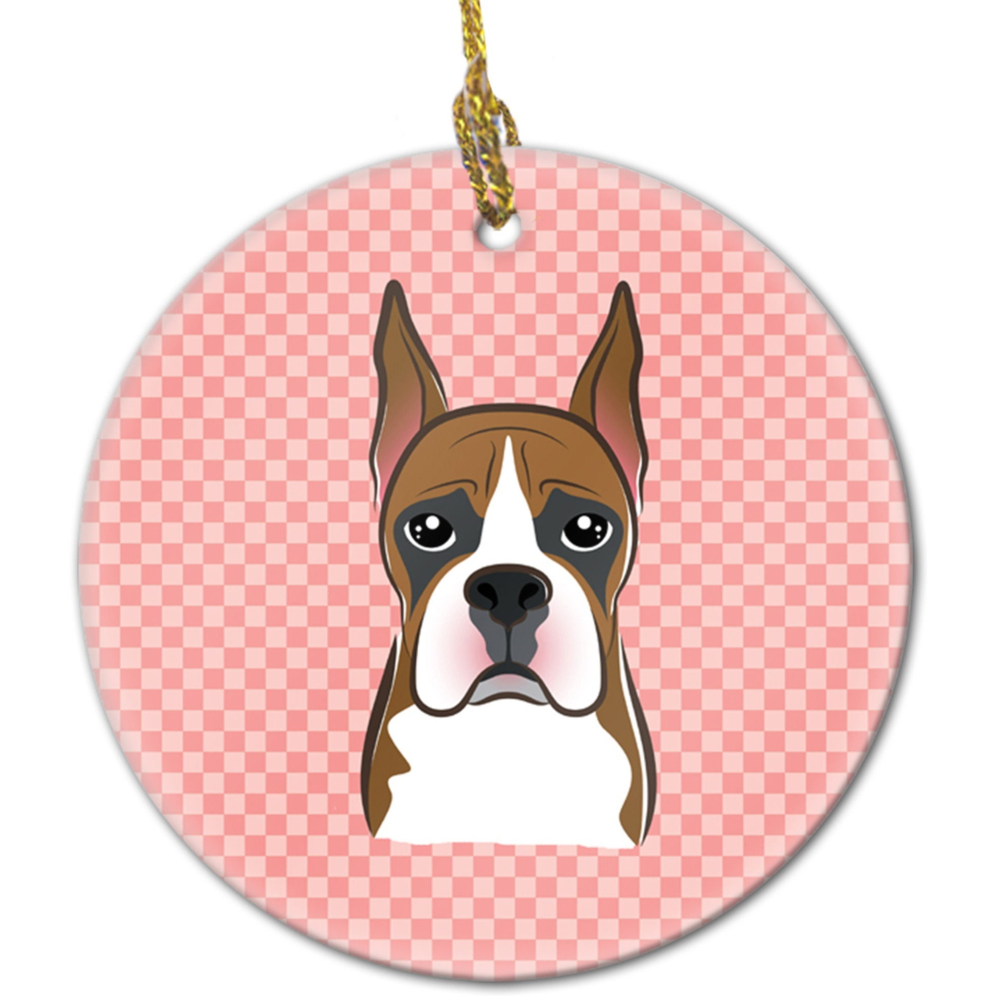 Checkerboard Pink Boxer Ceramic Ornament BB1223CO1