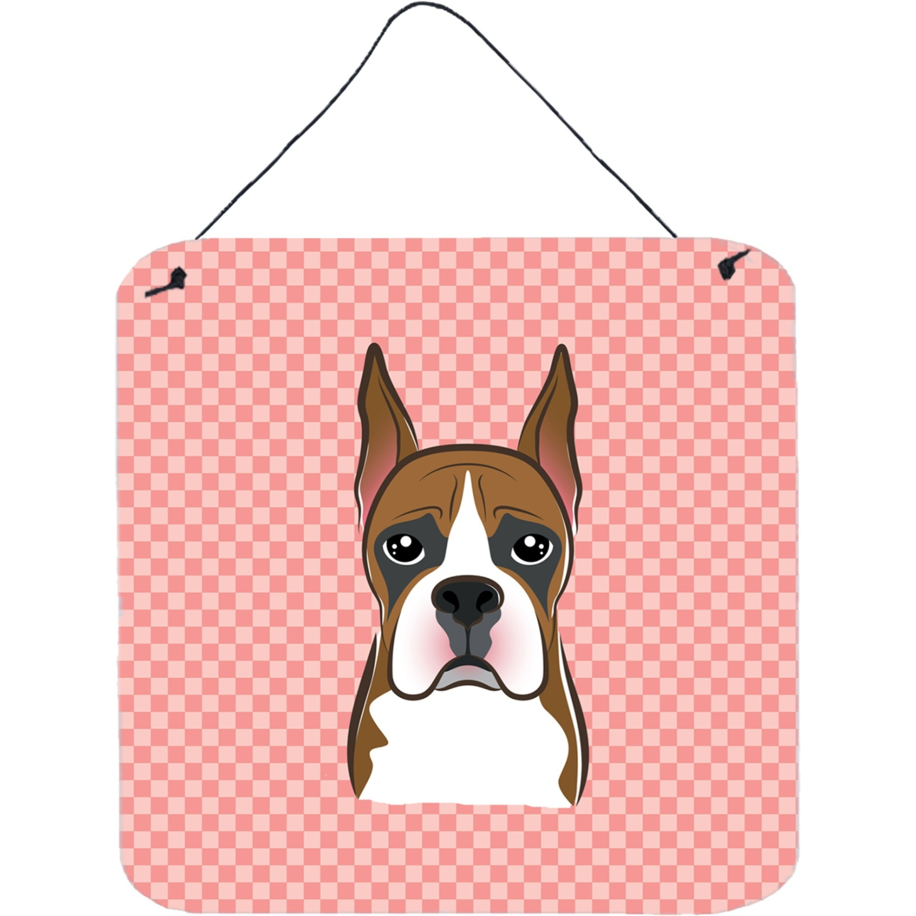 &quotCaroline's Treasures Checkerboard Pink Boxer Aluminum Metal Wall or Door Hanging Prints, 6 x 6"""