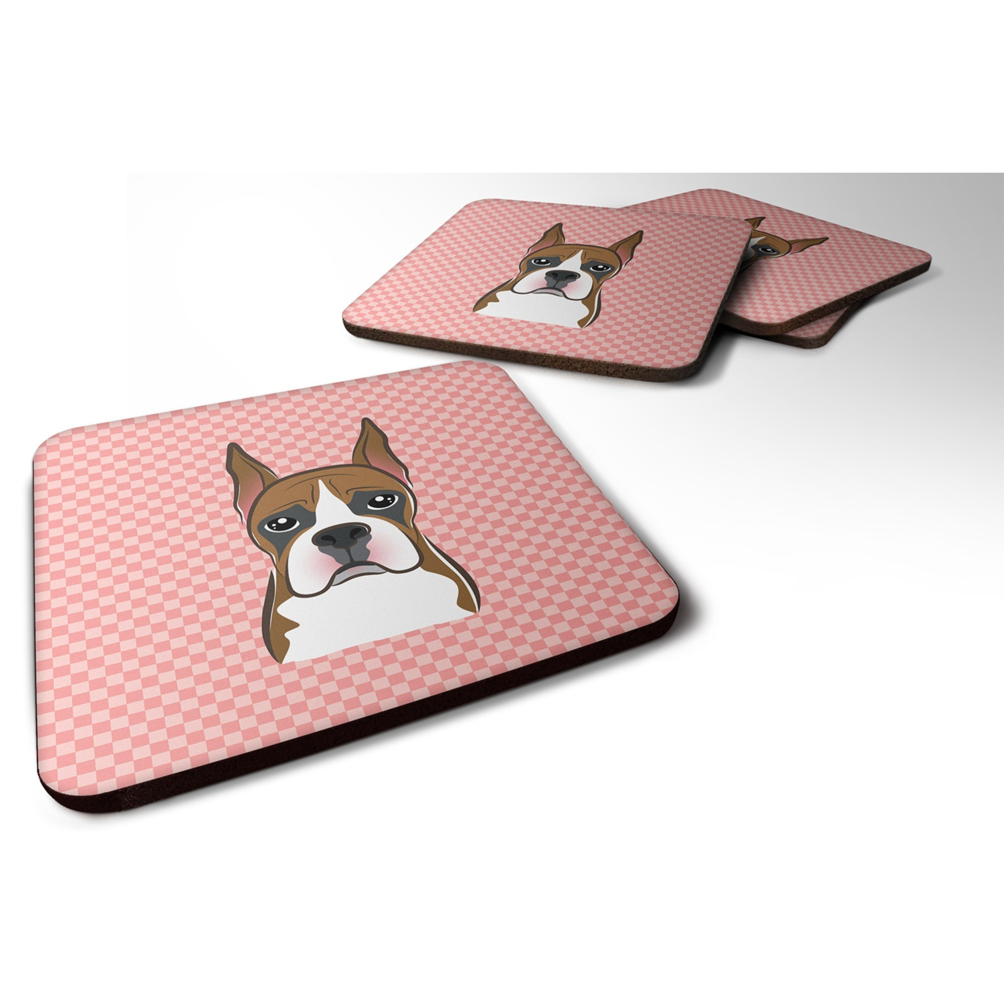 &quotCaroline's Treasures BB1223FC Checkerboard Pink Boxer Foam Coaster (Set of 4), 3.5"" H x 3.5"" W, Multicolor"