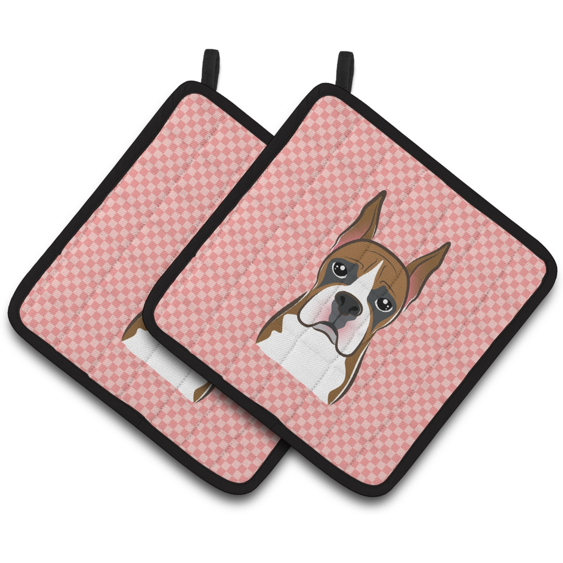 &quotCaroline's Treasures Checkerboard Pink Boxer Pair of Pot Holders BB1223PTHD, 7.5HX7.5W, Multicolor"